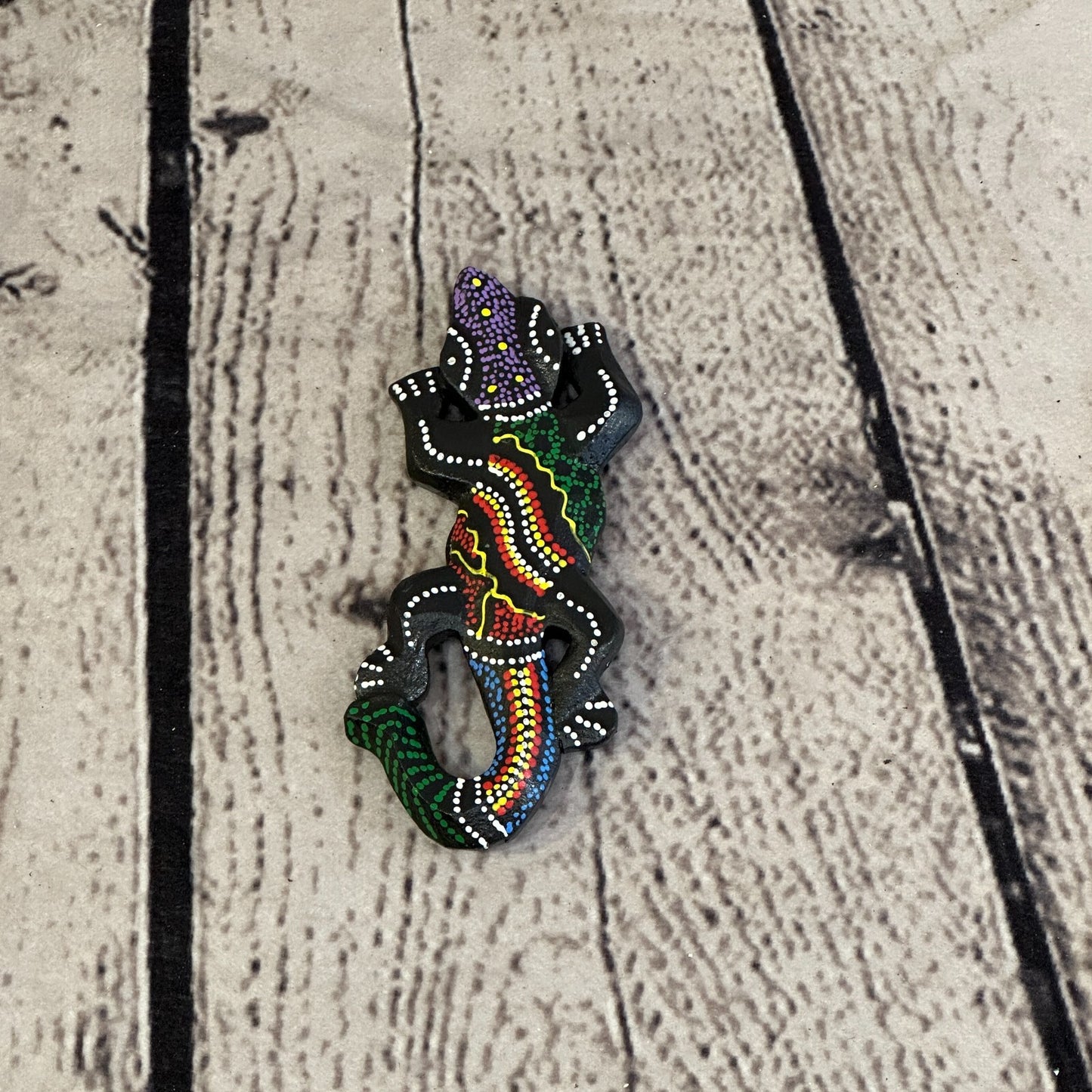 Lizard Gecko Wooden Animal Fridge Dot Work Magnet Magnetic Note Holder Novelty