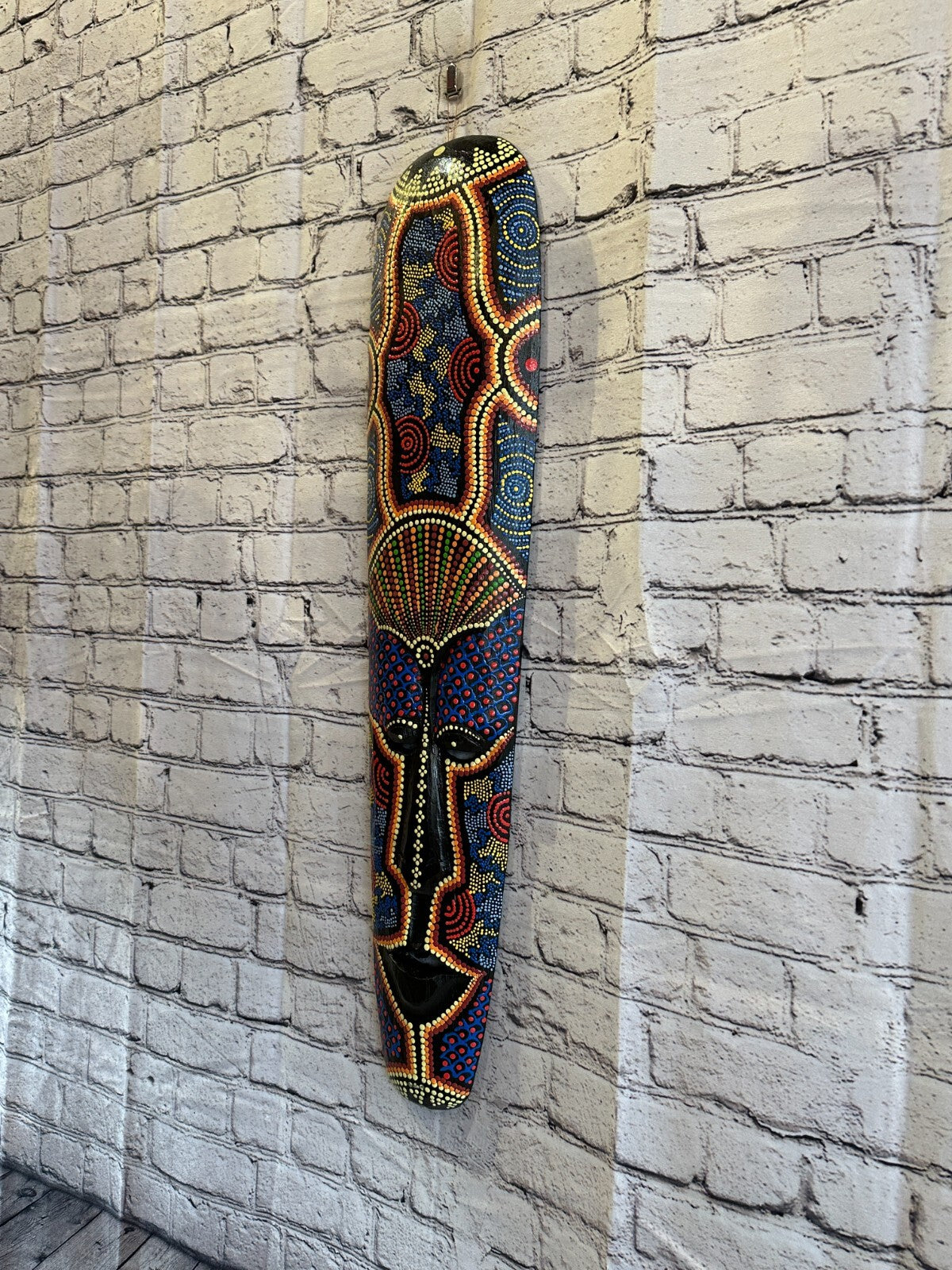 Mask 80cm Carved Wooden Dot Painted Ethnic Tribal Tiki Wall Art Handmade No 3