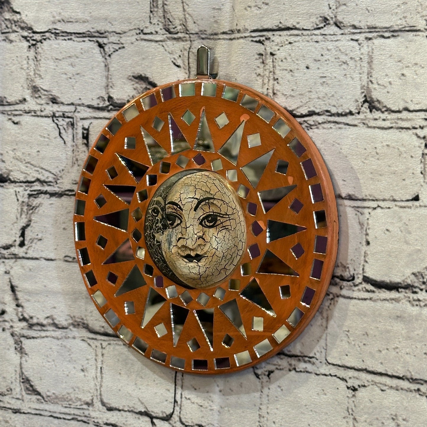 Sun Moon Face Mosaic Tile Wall Mirror 20cm x 20cm 8 Inches Handmade Fairtrade
