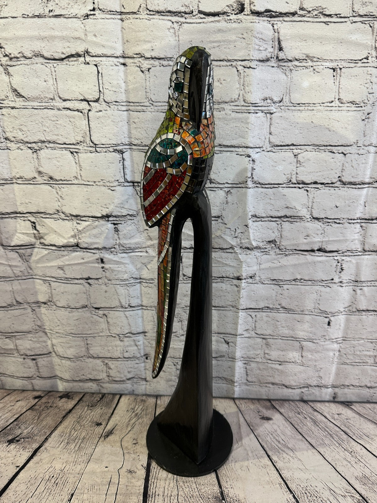 60cm Mosaic Parrot Bird Ornament Statue Fair Trade Handmade Carved Wood Design 1