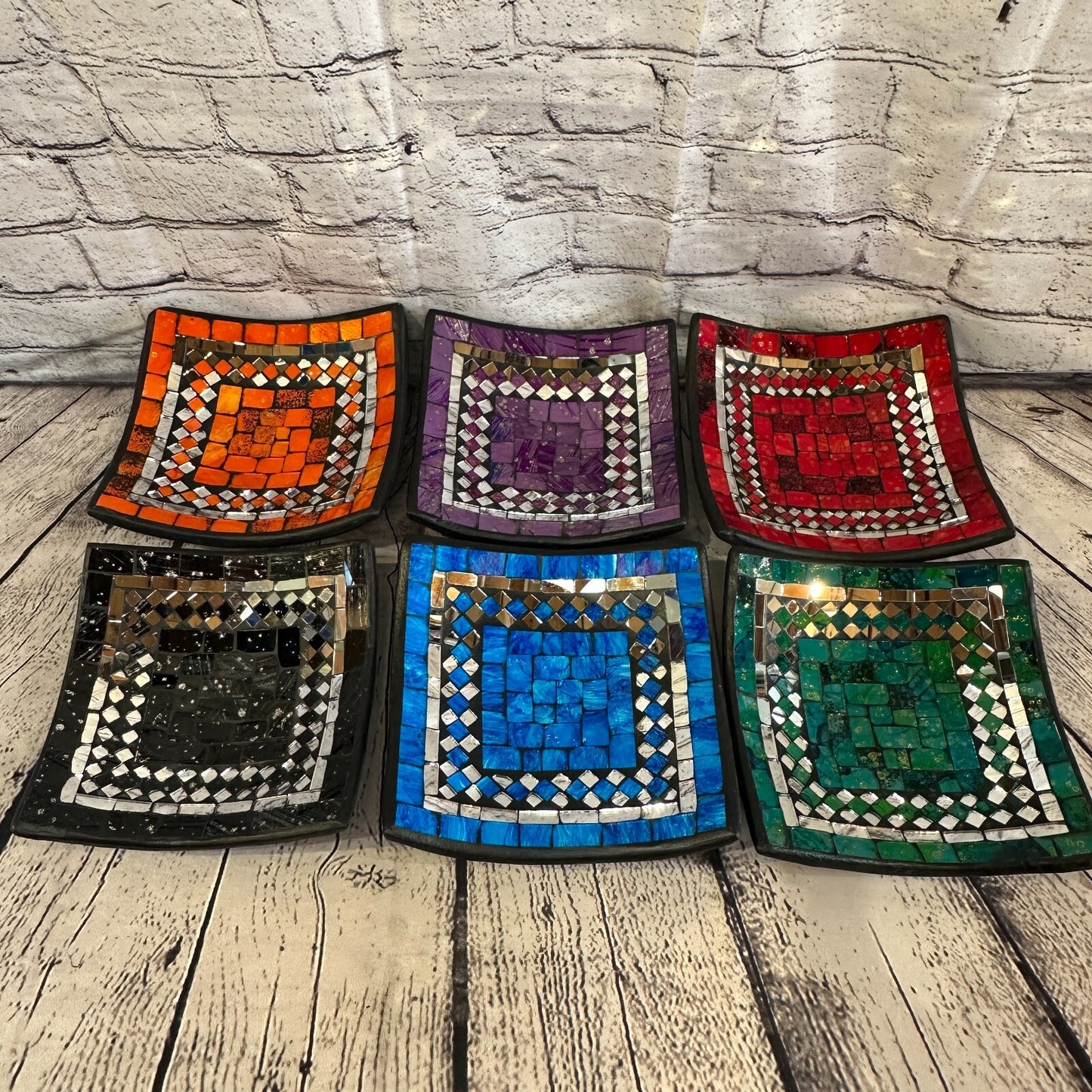 25cm Black Square Mosaic Handmade Ceramic Glass Tile Bowl Fruit
