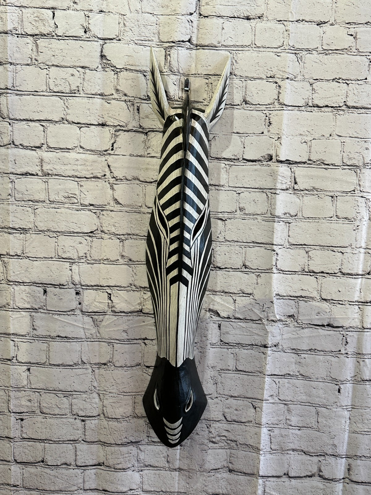 100cm Stripe Zebra Hand Carved Fair Trade Wooden Animal Wall Art Wall Hang Mask