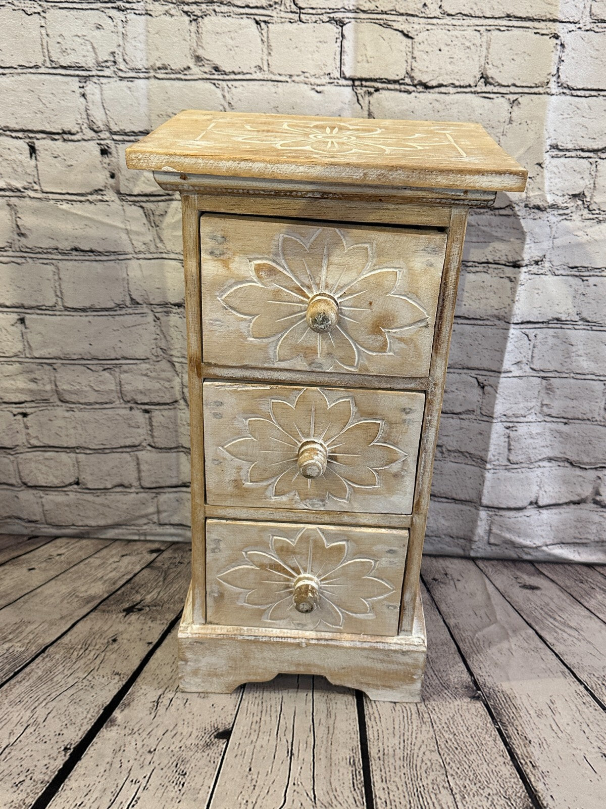 60cm x 25cm Cream 3 Draw Wooden Side Cabinet Living Hallway Storage Furniture