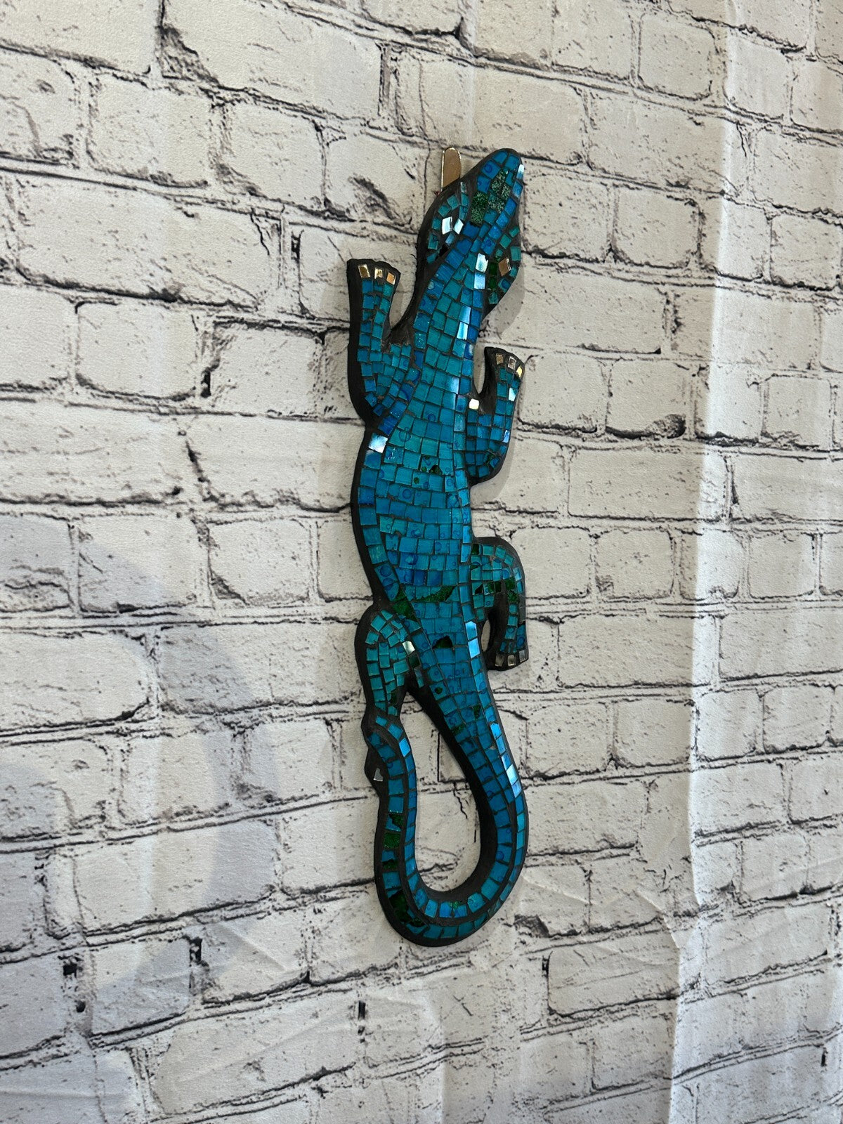50cm Gecko Turquoise Blue Mosaic Wall Hanging Wooden Ornaments Wood Carving
