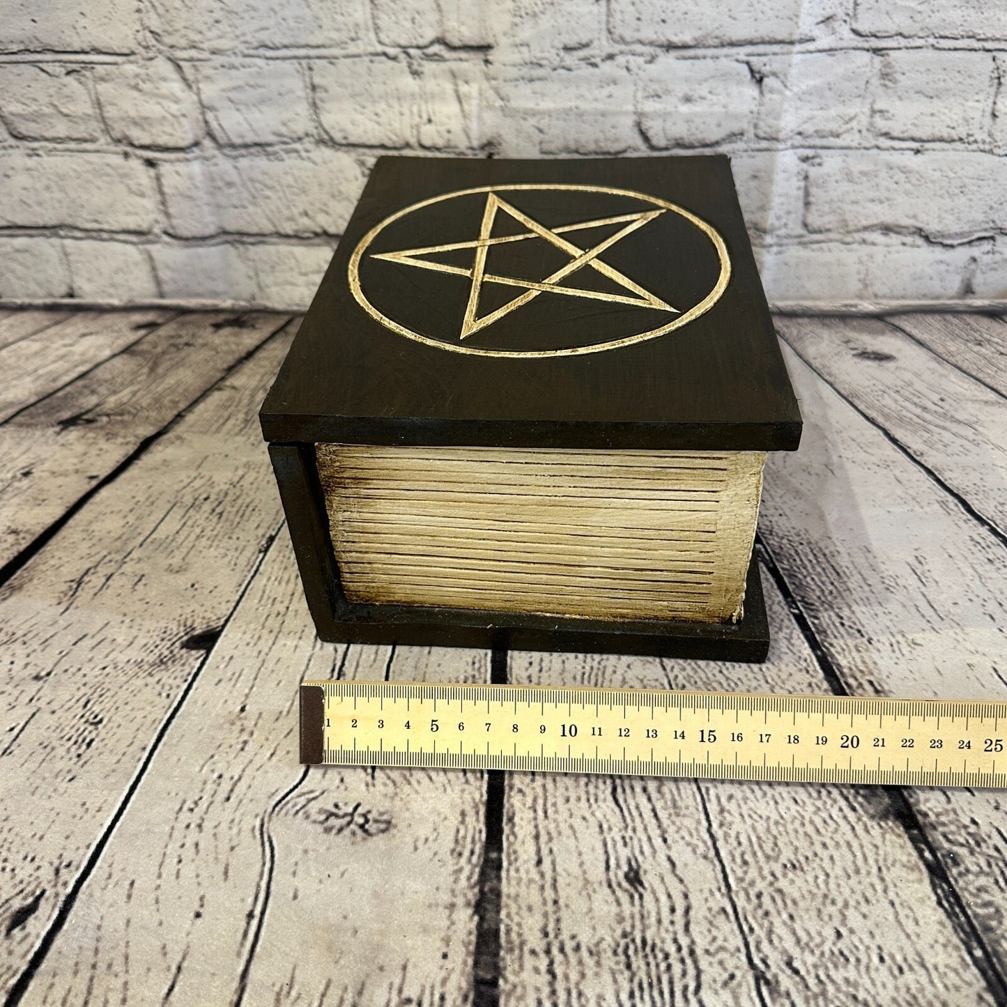 22cm x 17cm Book Wooden Gothic Pentagram Symbol Coffin Jewellery Trinket Box