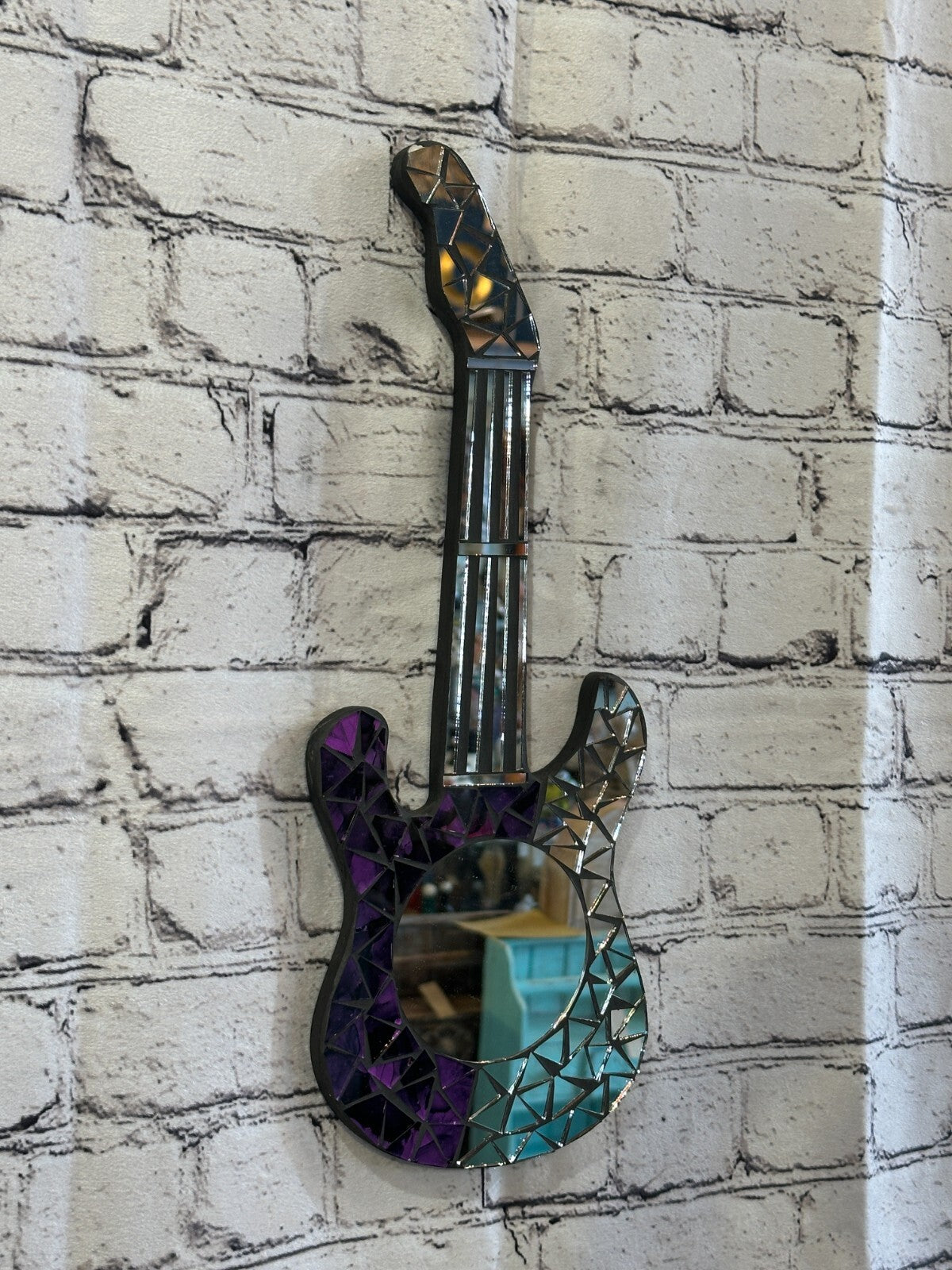Purple Guitar Mosaic Tile Wall Mirror 40cm x 15cm 16 Inches Handmade New