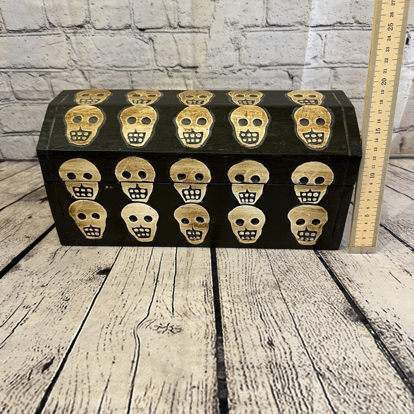 30cm x 15cm x 15cm Trunk Wooden Gothic Skeleton Skull Coffin Jewellery Box