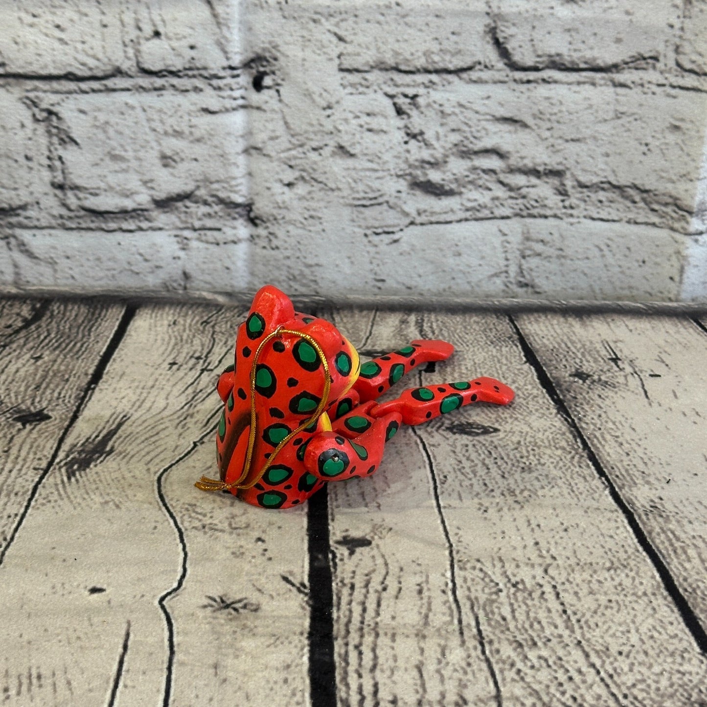 10cm Red Frog Sitting Animal, Wooden Shelf Ornament Handmade and Fairtrade
