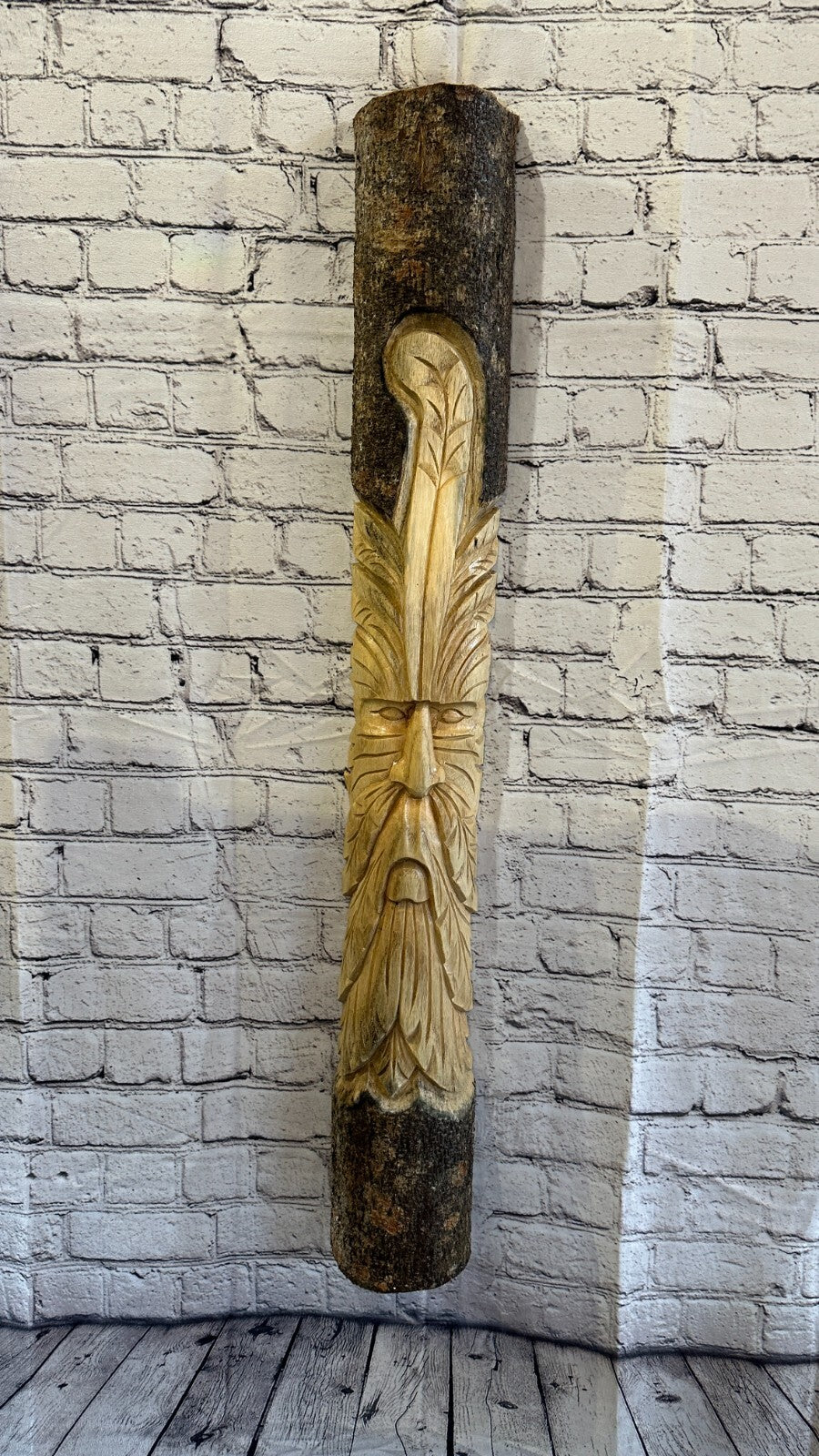 Green Man Of The Woods 100cm Hand Carved Wizard Tree Trunk Wood Fairtrade