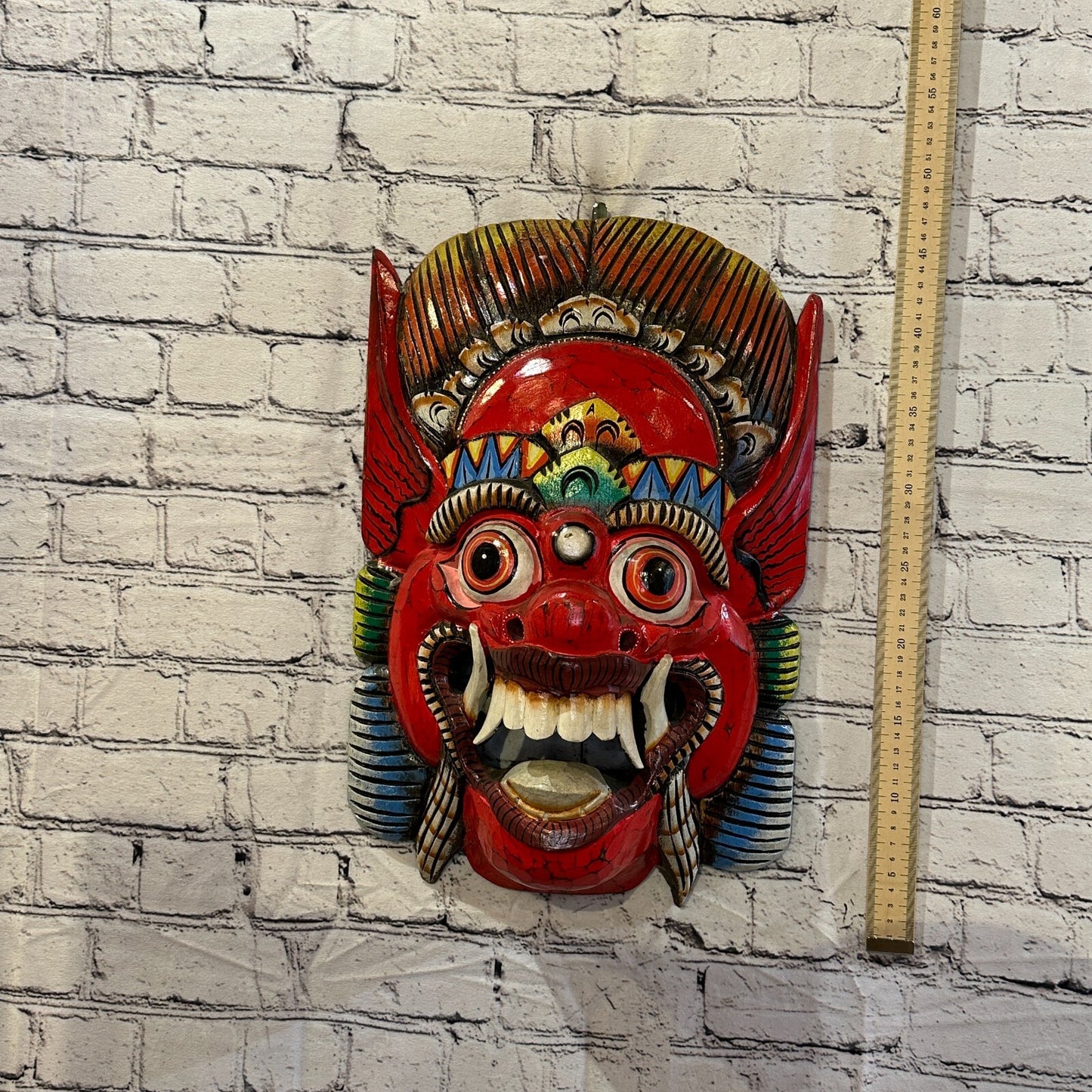 Large Wooden Red Barong Wall Mask 50cm x 30cm Handmade And Fairtrade
