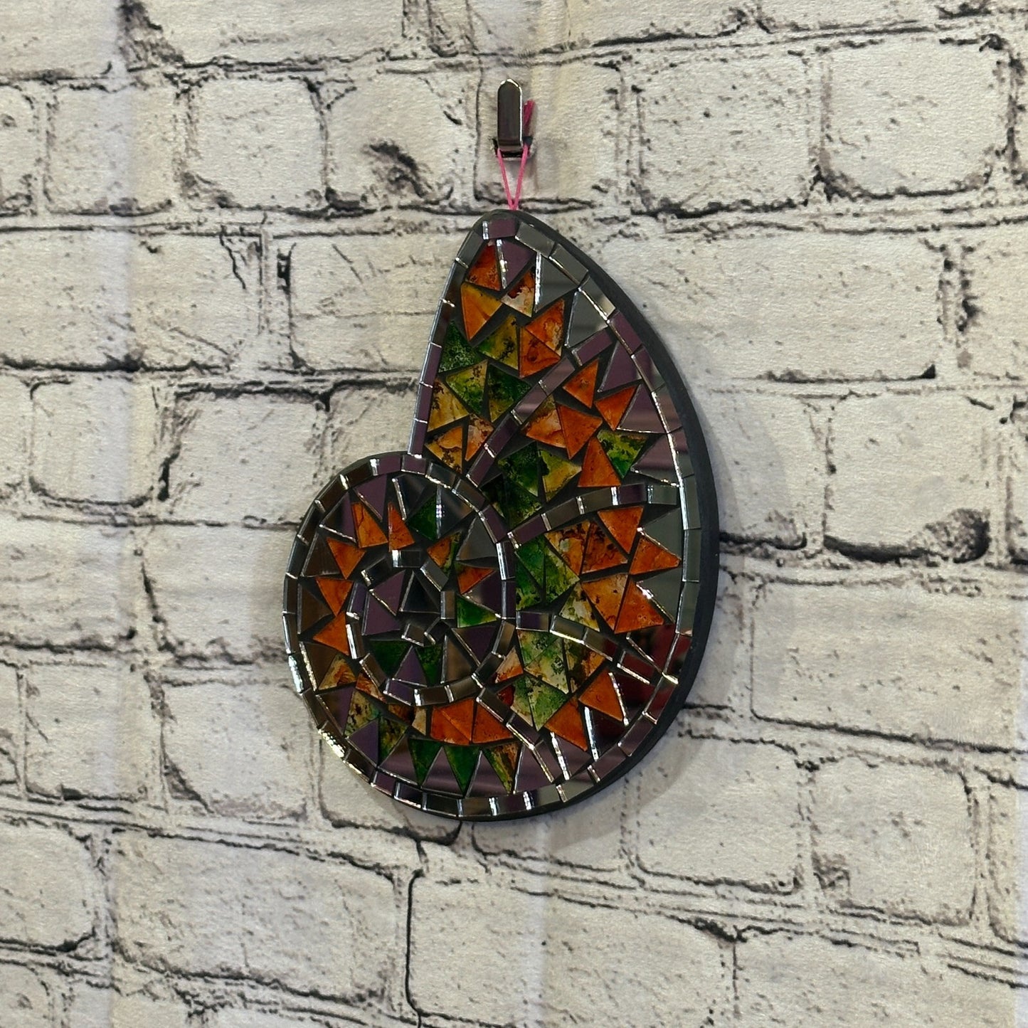 Orange Green Nautilus Shell Mosaic Tile Wall Mirror 20cm x 15cm Handmade New