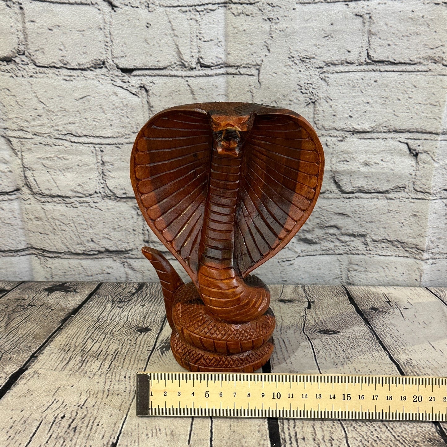 20cm x 10cm Solid Wood Cobra Carving Sculpture Decor Statue Snake Oriental Cobra