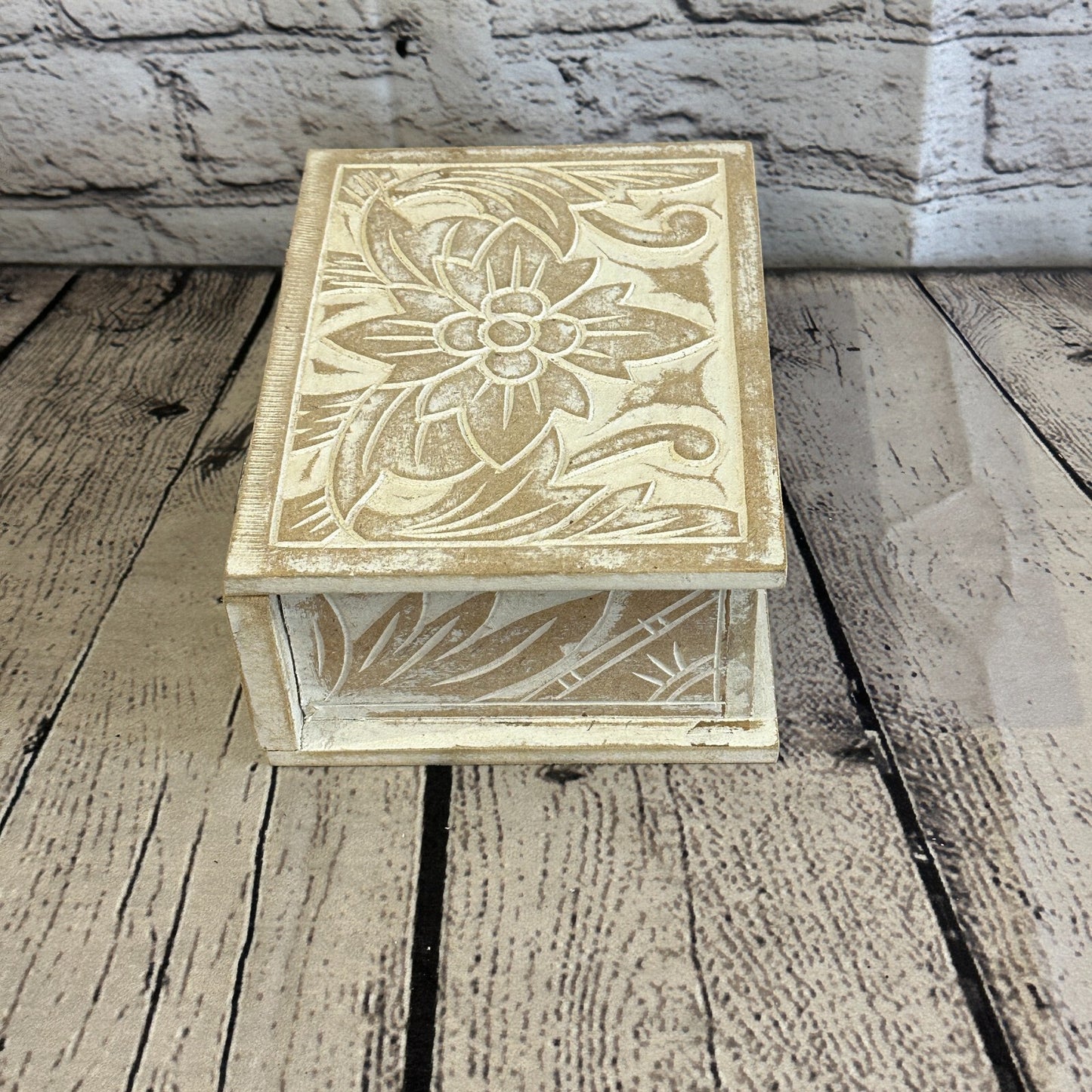 White Flower MDF Box Lotus 18cm x 12cm x 7cm Wooden Box Trinket Handmade