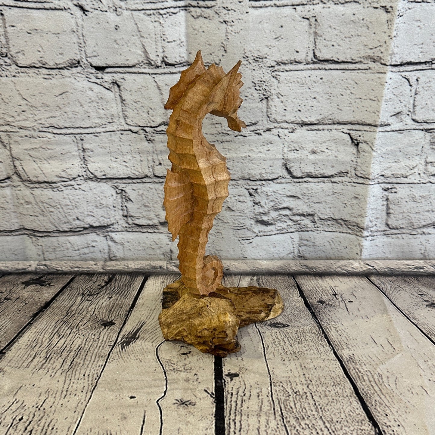 25cm Single Seahorse Mushroom Parasite Ornament Natural Carving Fairtrade Wood