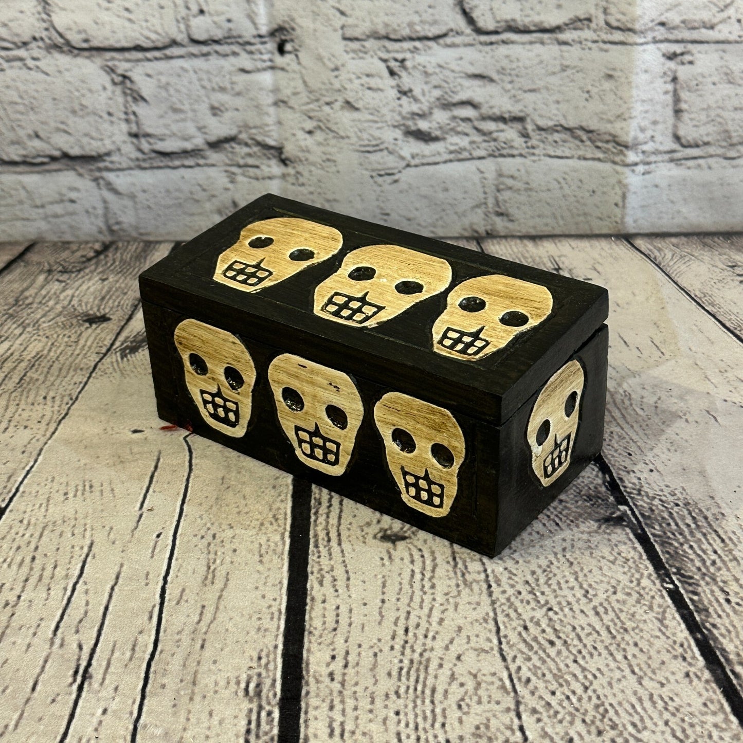 15cm x 8cm x 8cm Square Wooden Gothic Skeleton Skull Coffin Jewellery Box