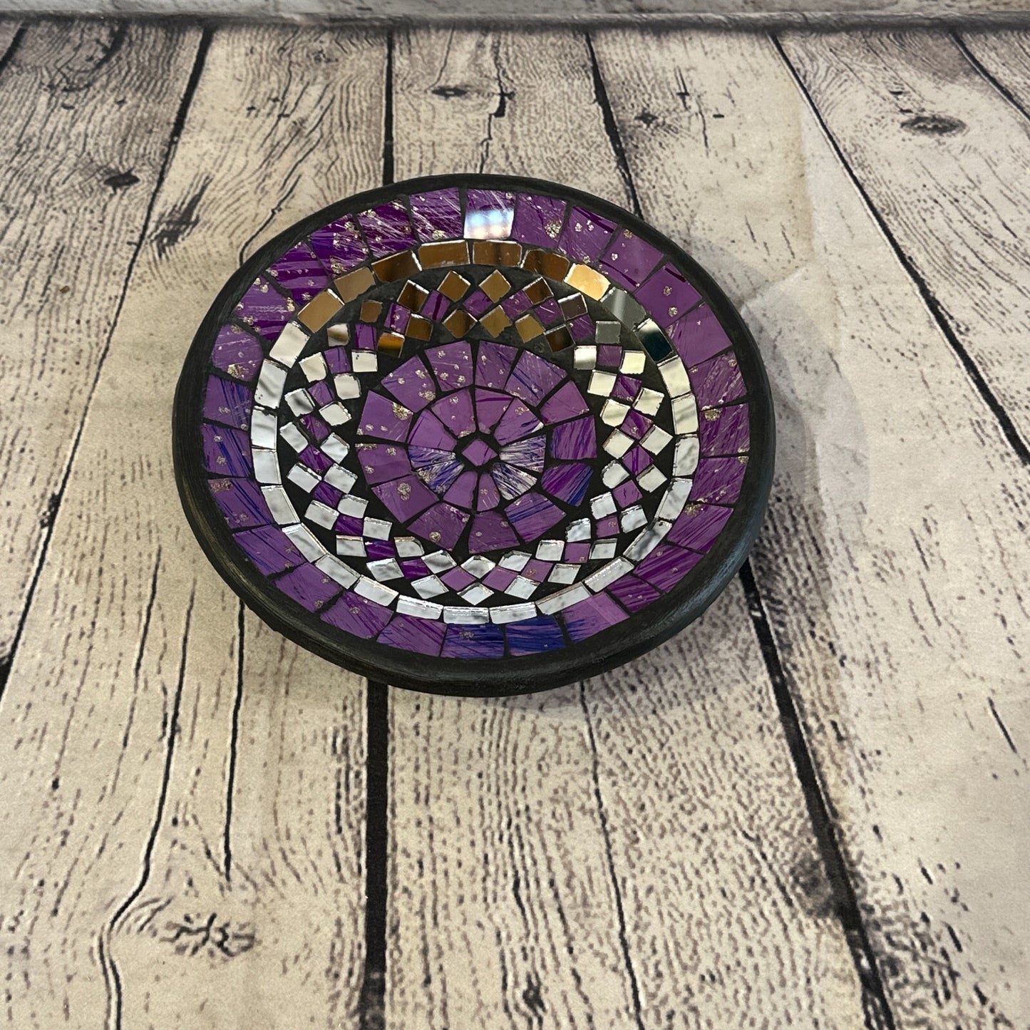 20cm Purple Round Mosaic Handmade Ceramic Glass Tile Bowl Fruit