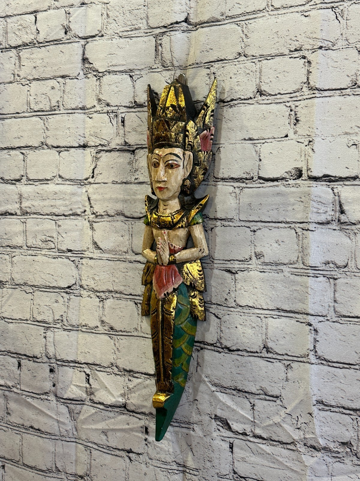 Plain Antique Colour Sita Dewi Bali Rice Goddess Wings Mermaid Wood 50cm Pair