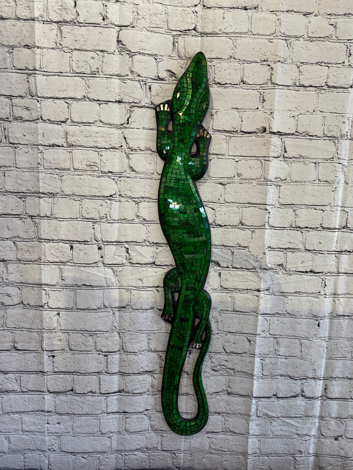 80cm Gecko Green Mosaic Wall Hanging Wooden Ornaments Wood Carving