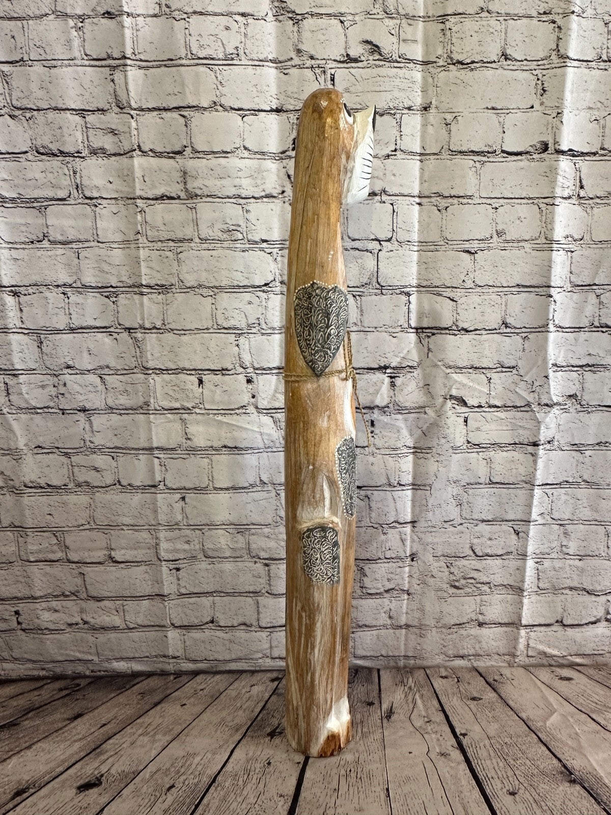 80cm Light Brown Flower Wooden Shabby Dog Statue Ornament Fair Trade Handcarved