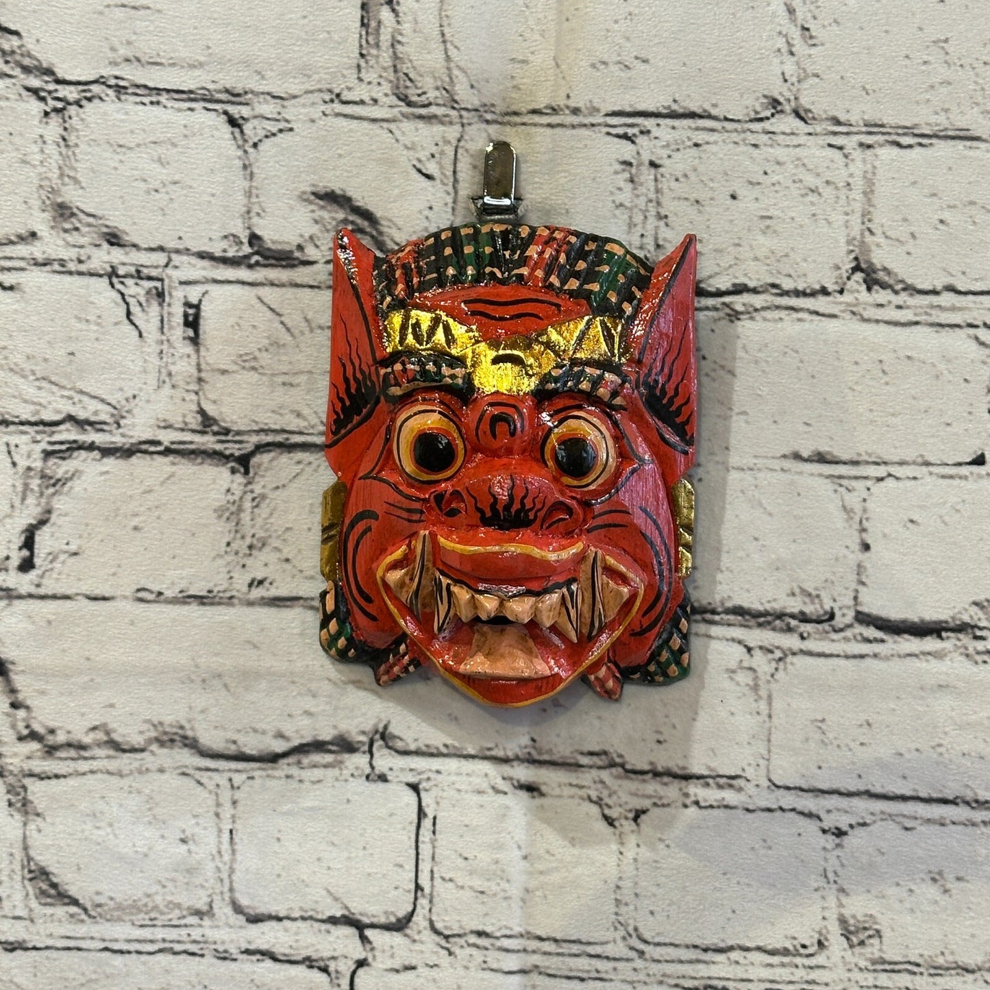 Small Wooden Red Barong Wall Mask 15cm x 12cm Handmade And Fairtrade Hindu