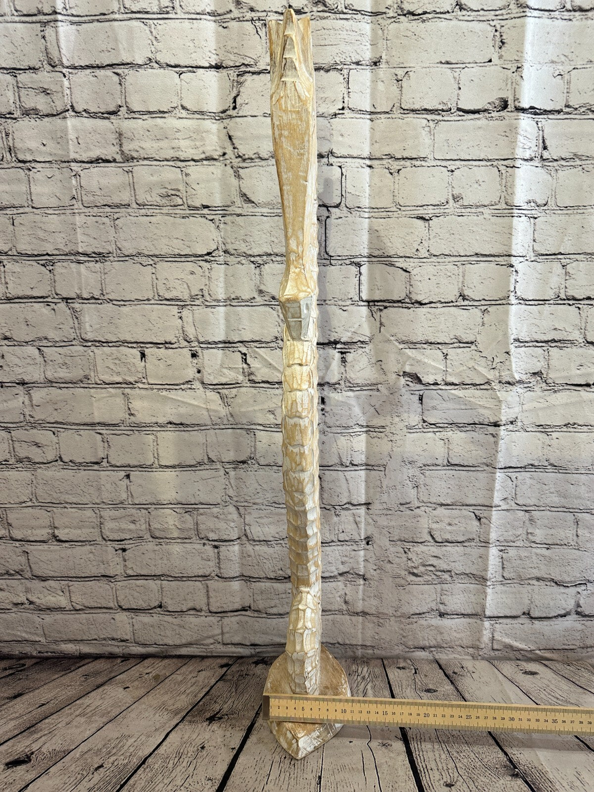 80cm White Plain Wooden Shabby Seahorse Statue Ornament Fair Trade Handcarved