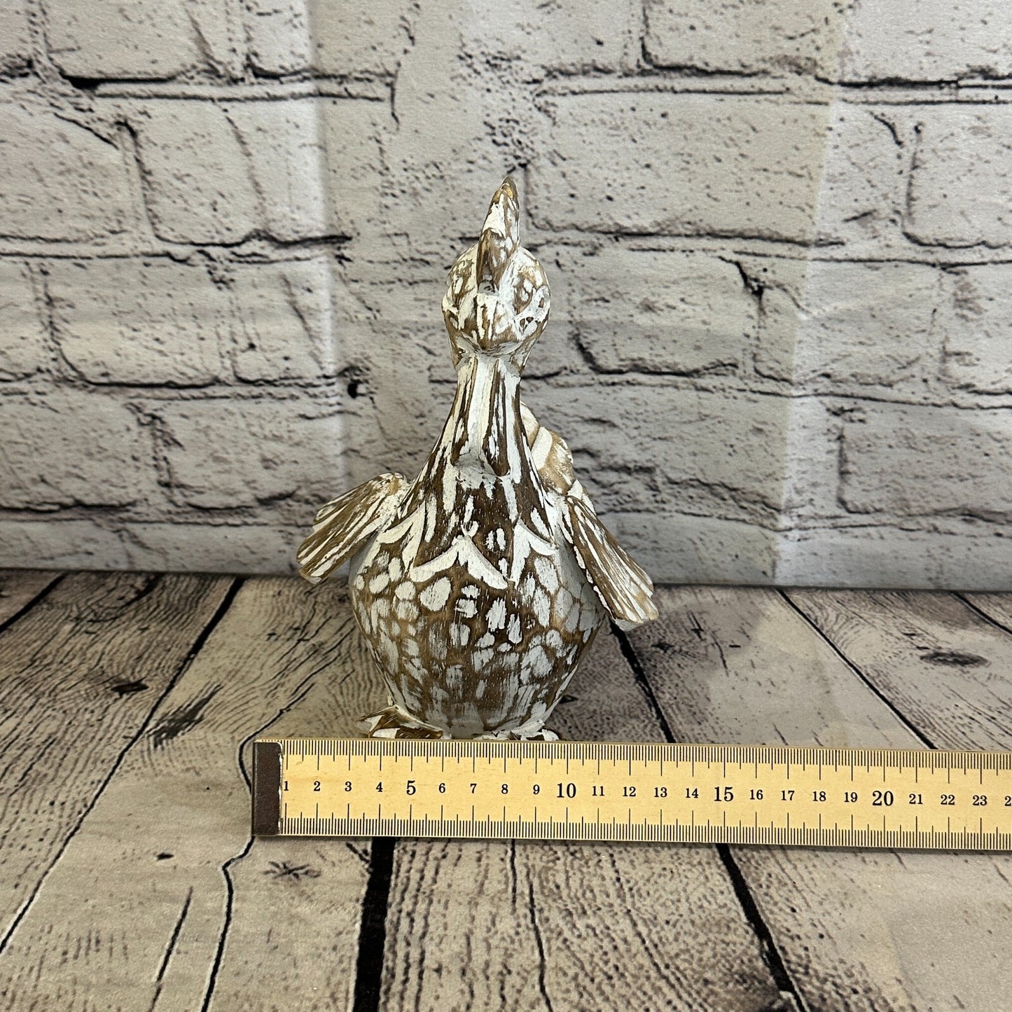 20cm x 10cm Brown Shabby Wooden Rooster Cockerel Retro Collectable Hand Carved
