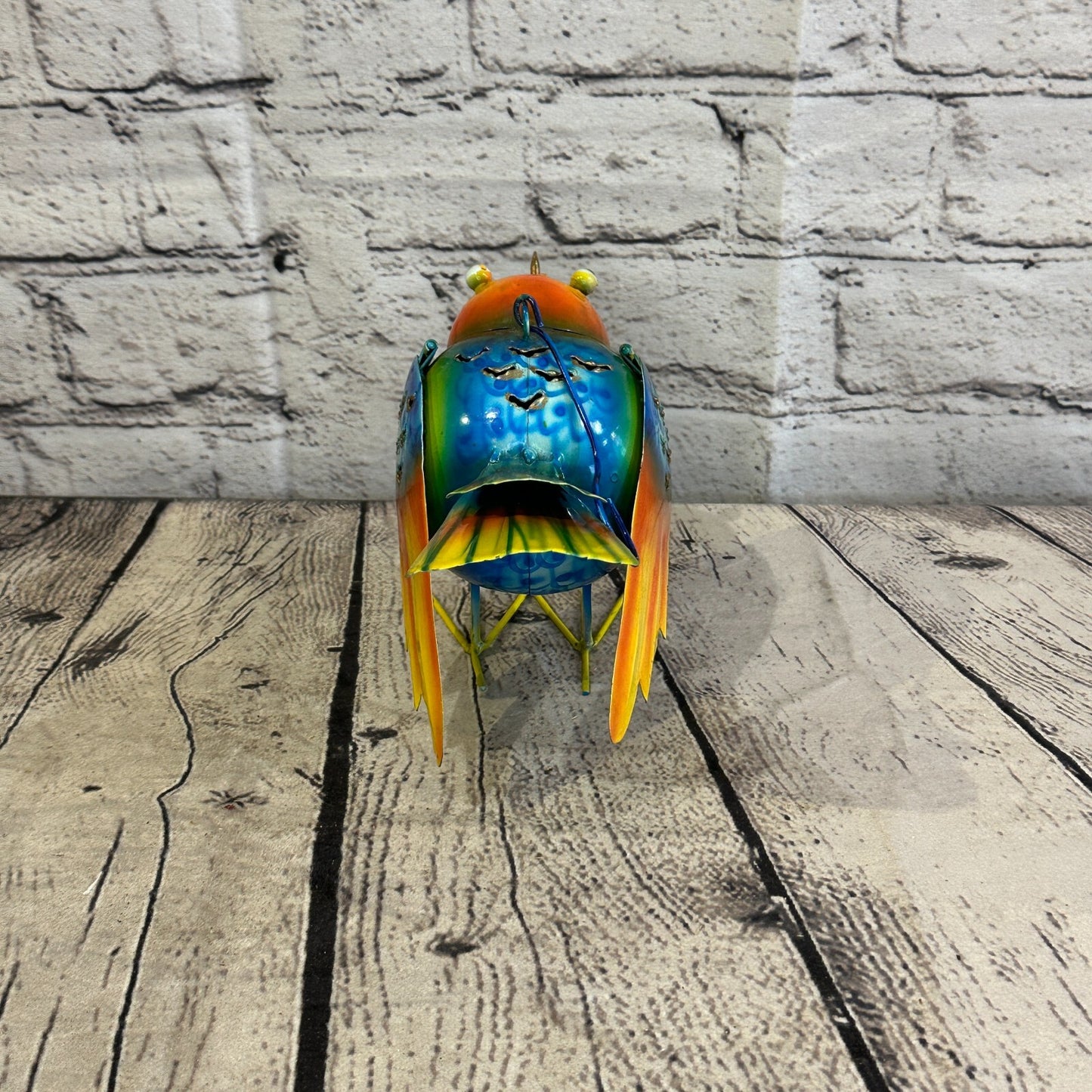 15cm x 15cm Orange Blue Bird Metal Tin Wall Hanging Ornament Painted Statue