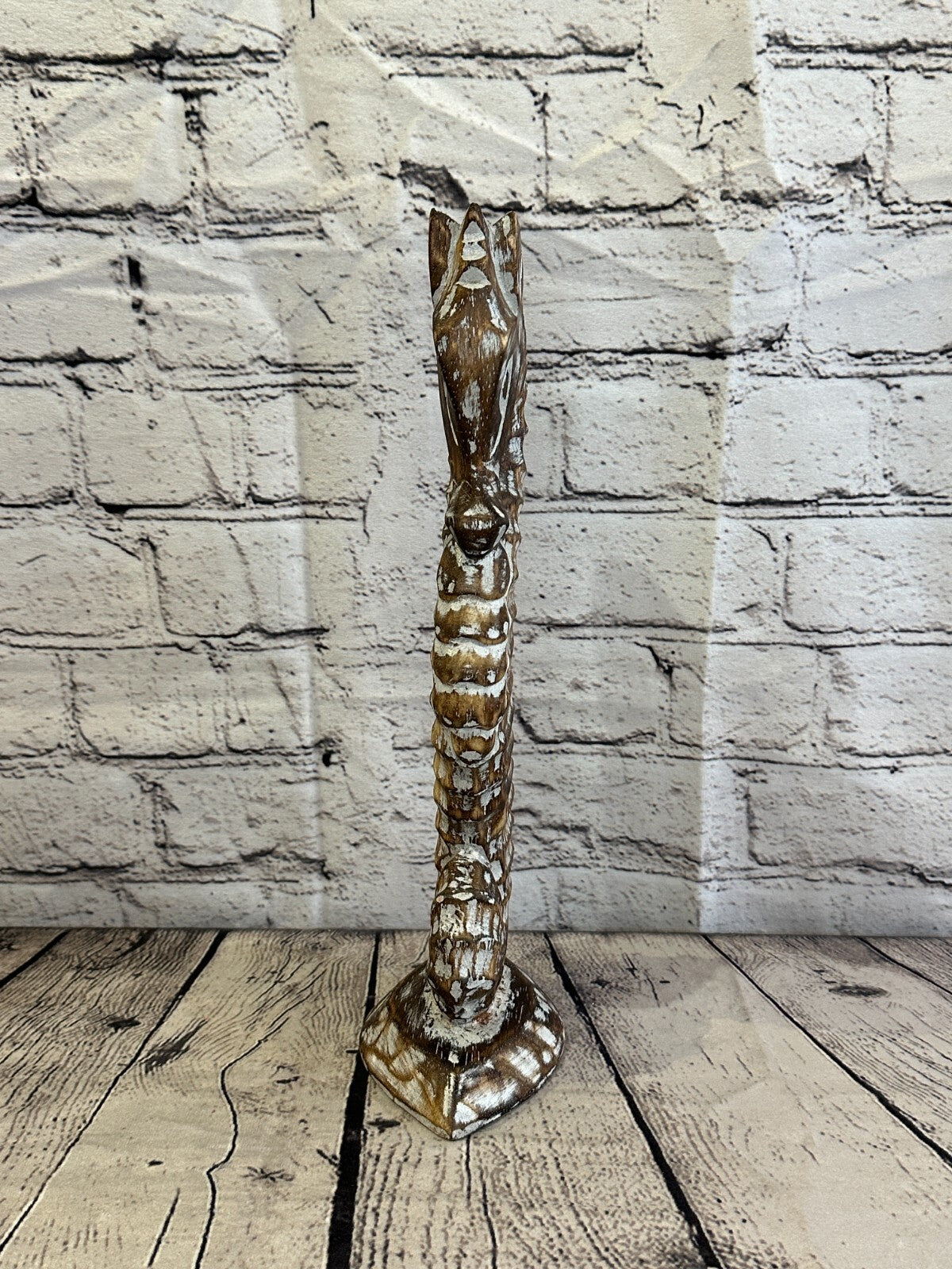30cm Brown Plain Wooden Shabby Seahorse Statue Ornament Fair Trade Handcarved