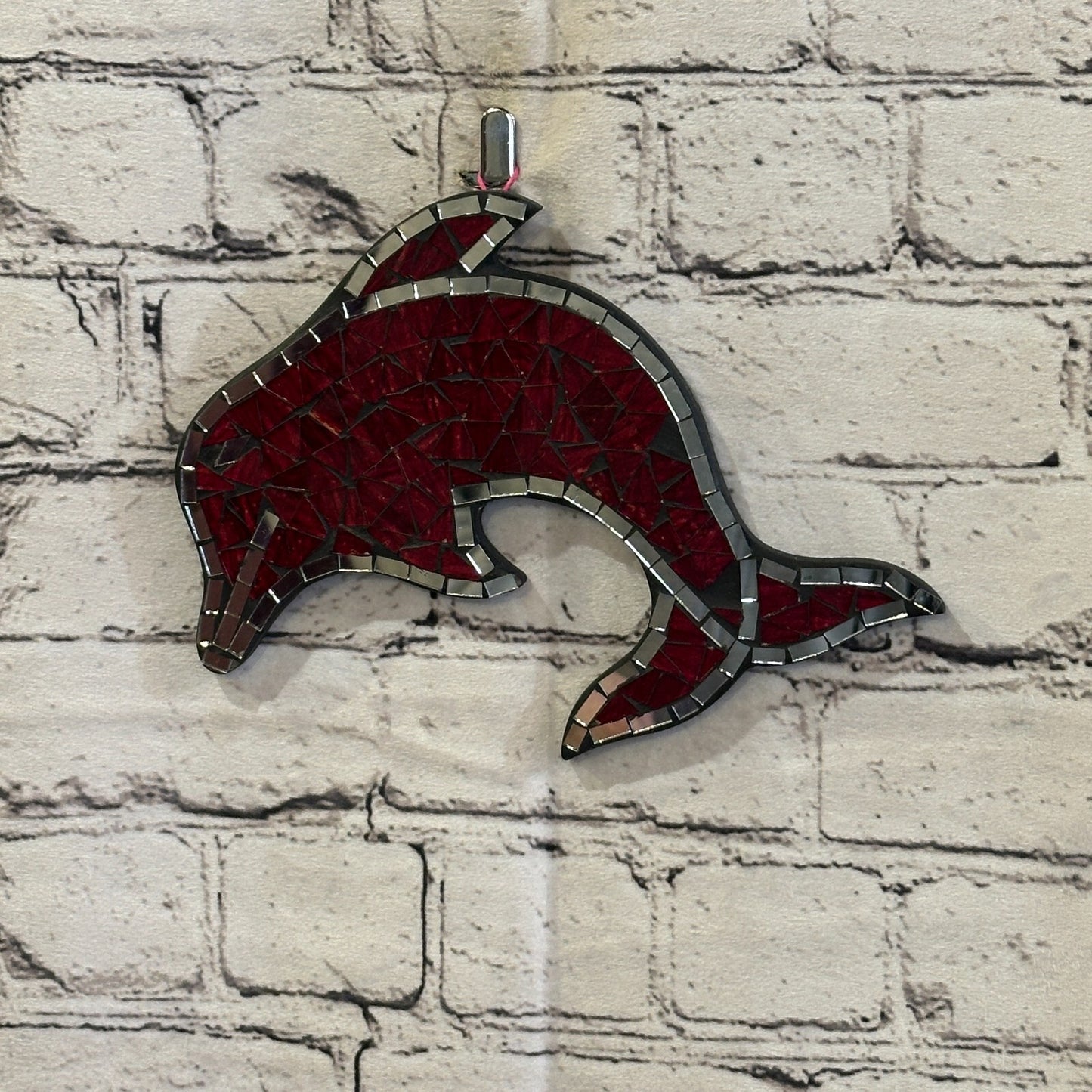 Red Dolphin Fish Mosaic Tile Wall Mirror 20cm x 20cm Handmade New