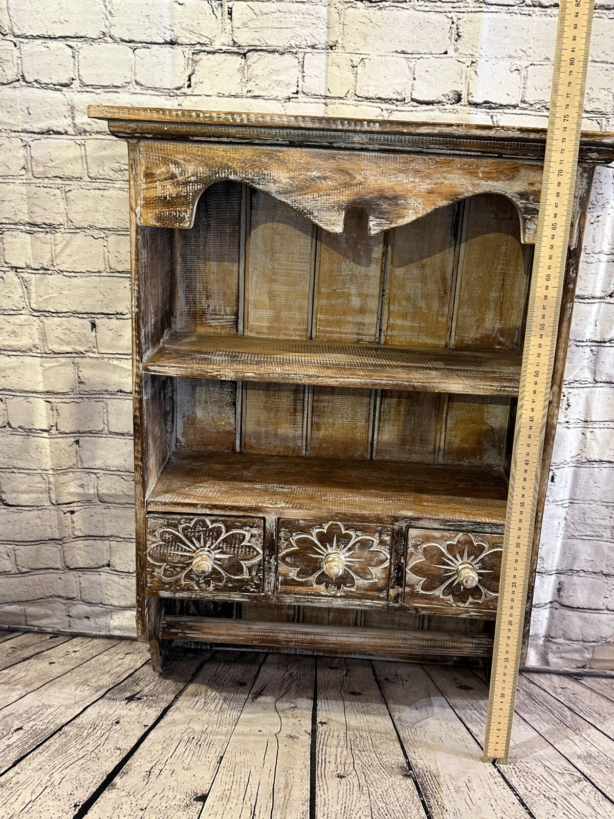 Brown 75cm x 50cm Wall Mounted Wooden Shabby Chic Hanging Storage Unit Cabinet