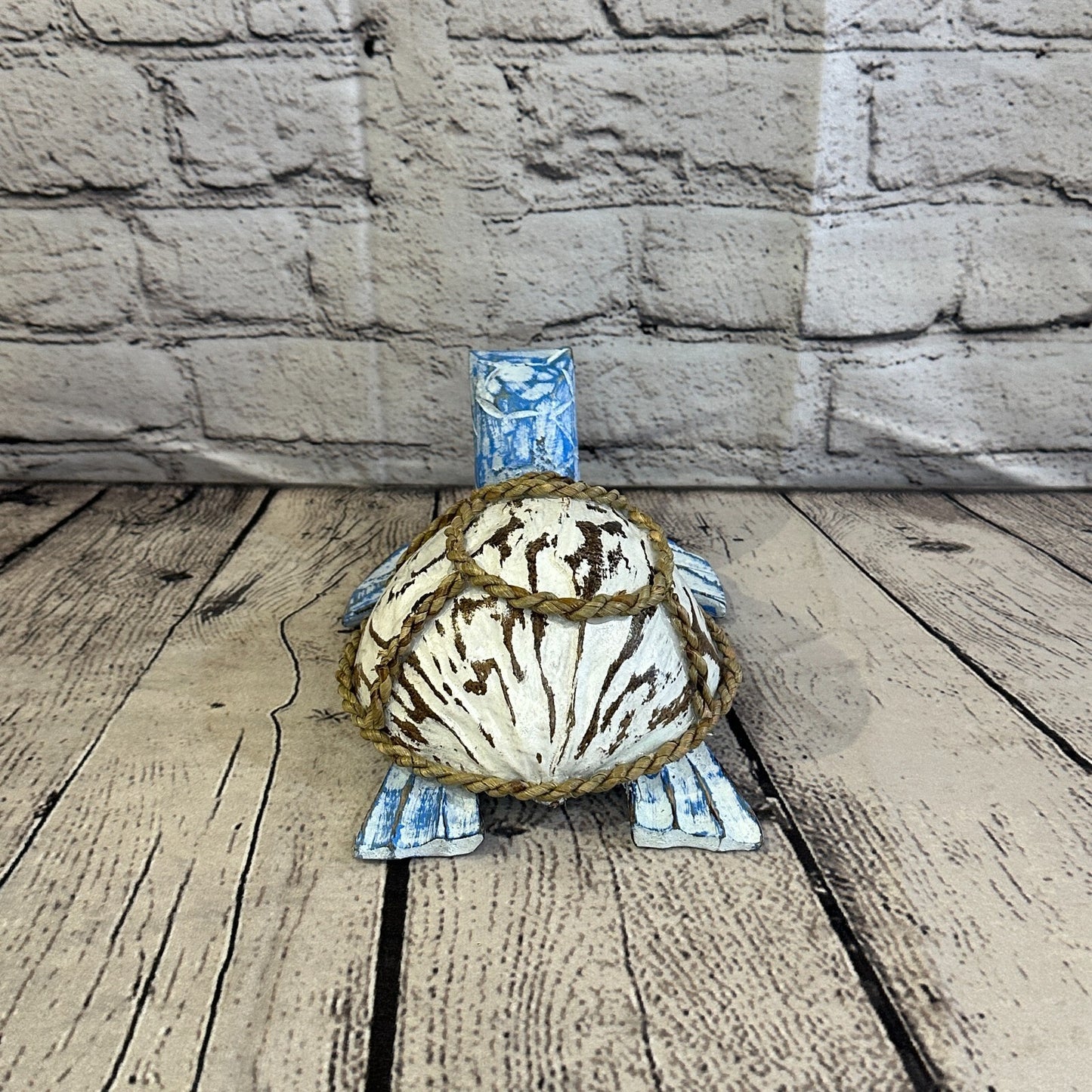 Blue White Folk Art Hand Painted Turtle Coconut Shell Ornaments Hanging Decor