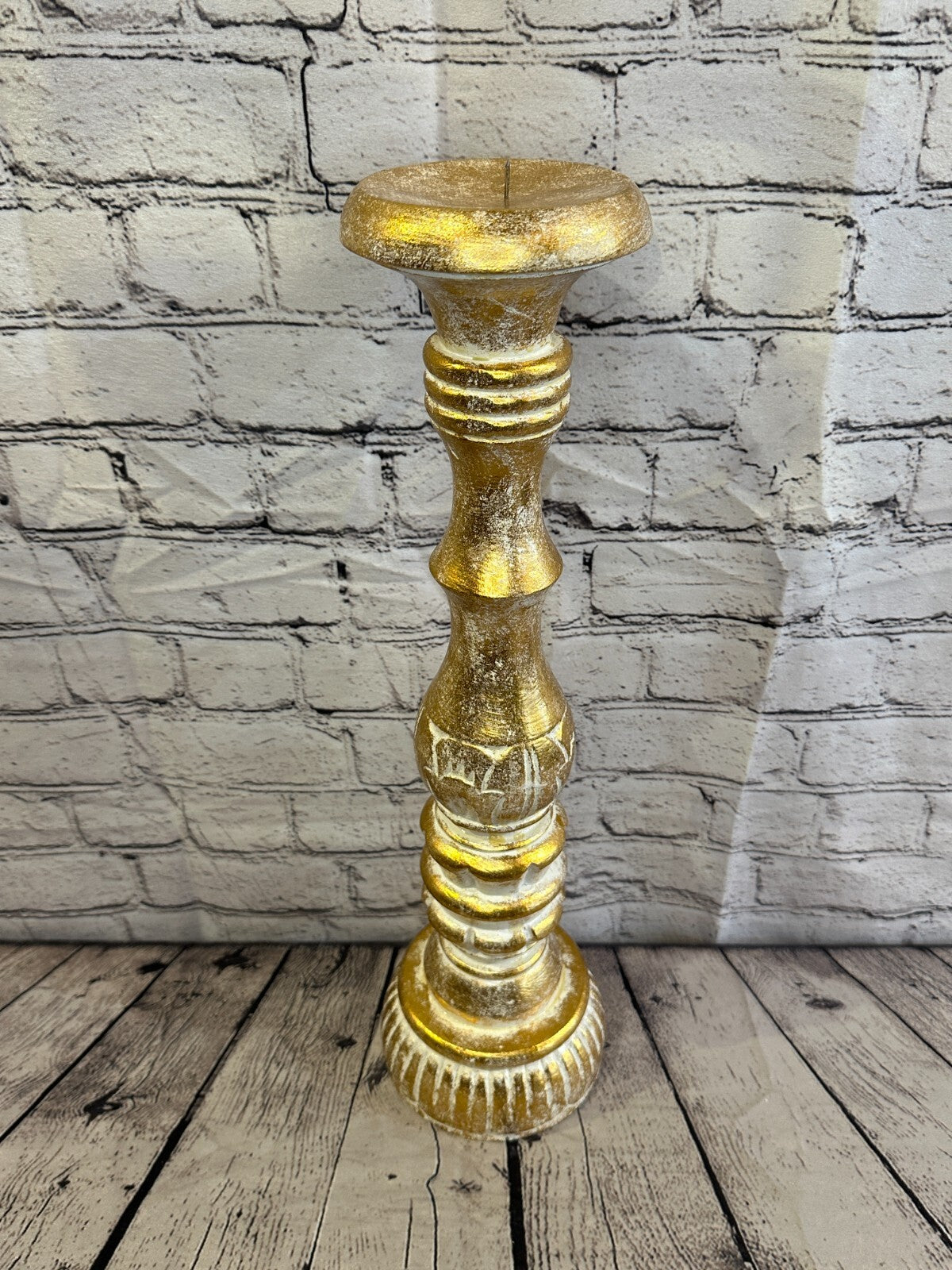 50cm Gold Tall Candlestick Shabby Chic Distressed Solid Column Candle Holder