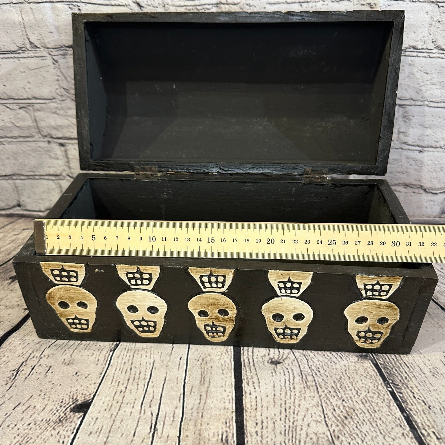 30cm x 15cm x 15cm Trunk Wooden Gothic Skeleton Skull Coffin Jewellery Box