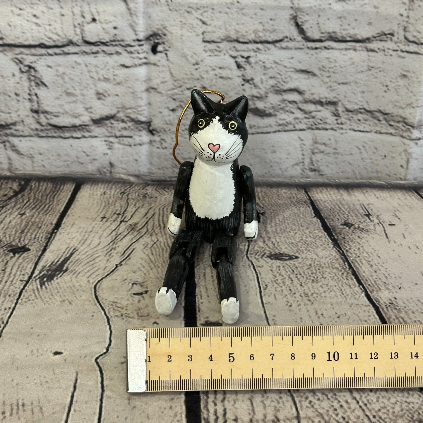 10cm Black Cat Sitting Animal, Wooden Shelf Ornament Handmade and Fairtrade