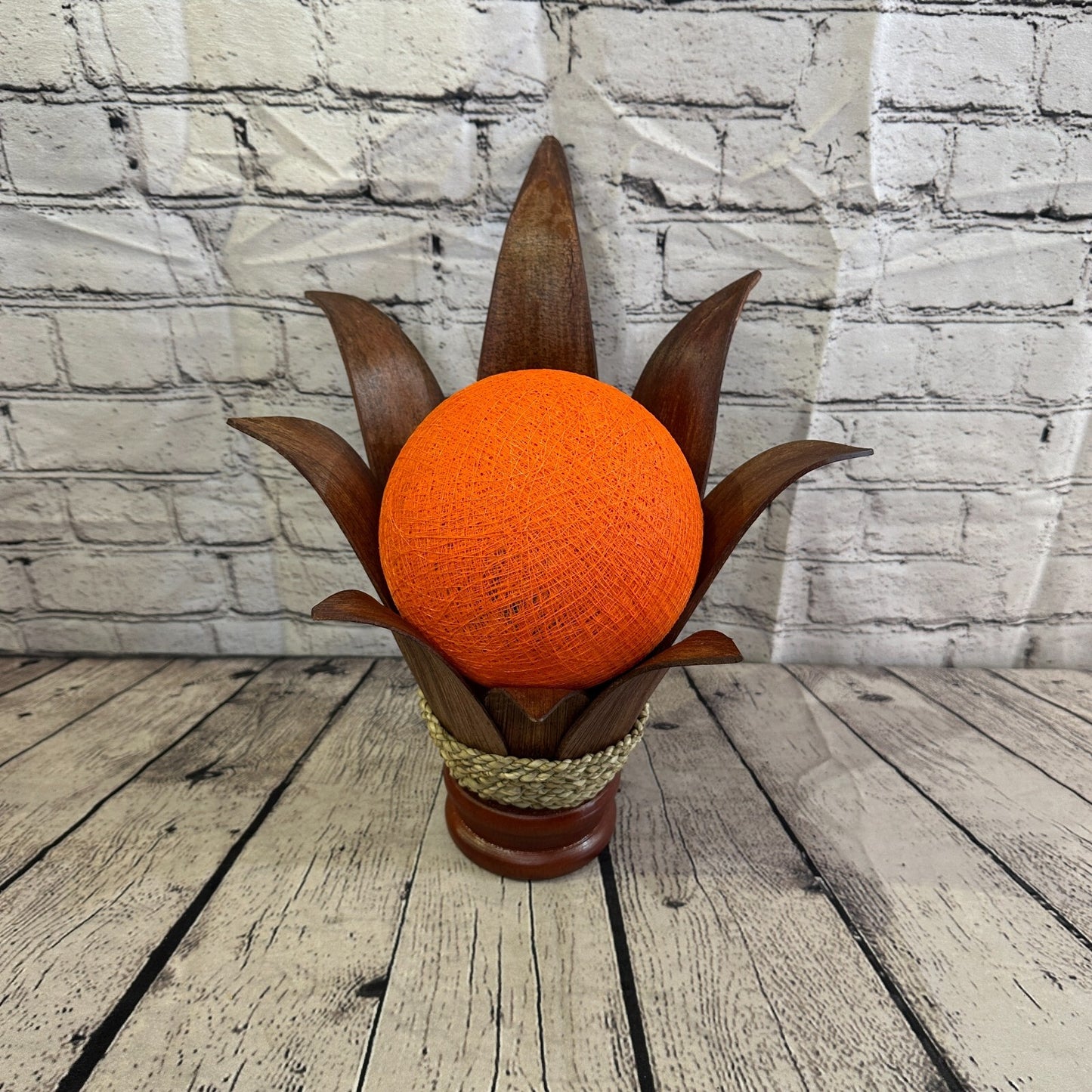 Orange Light Brown Natural 40cm Tall Leaf Lamp Twist LED UK Mains Plug Design 5