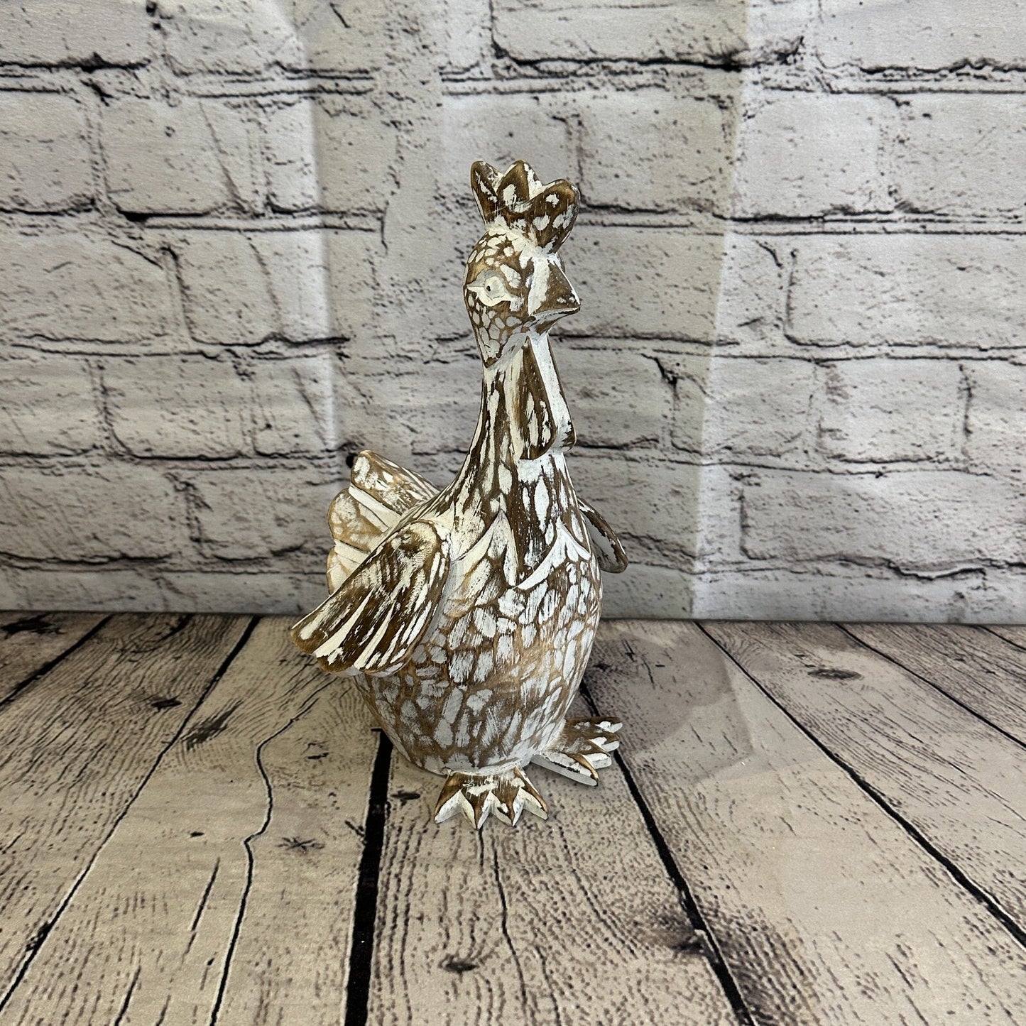 25cm x 12cm Brown Shabby Wooden Rooster Cockerel Retro Collectable Hand Carved