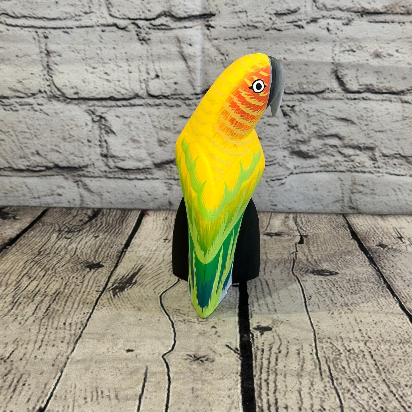 15cm Yellow Parrot Bird Ornament Statue Fair Trade Hand Made Carved Wood