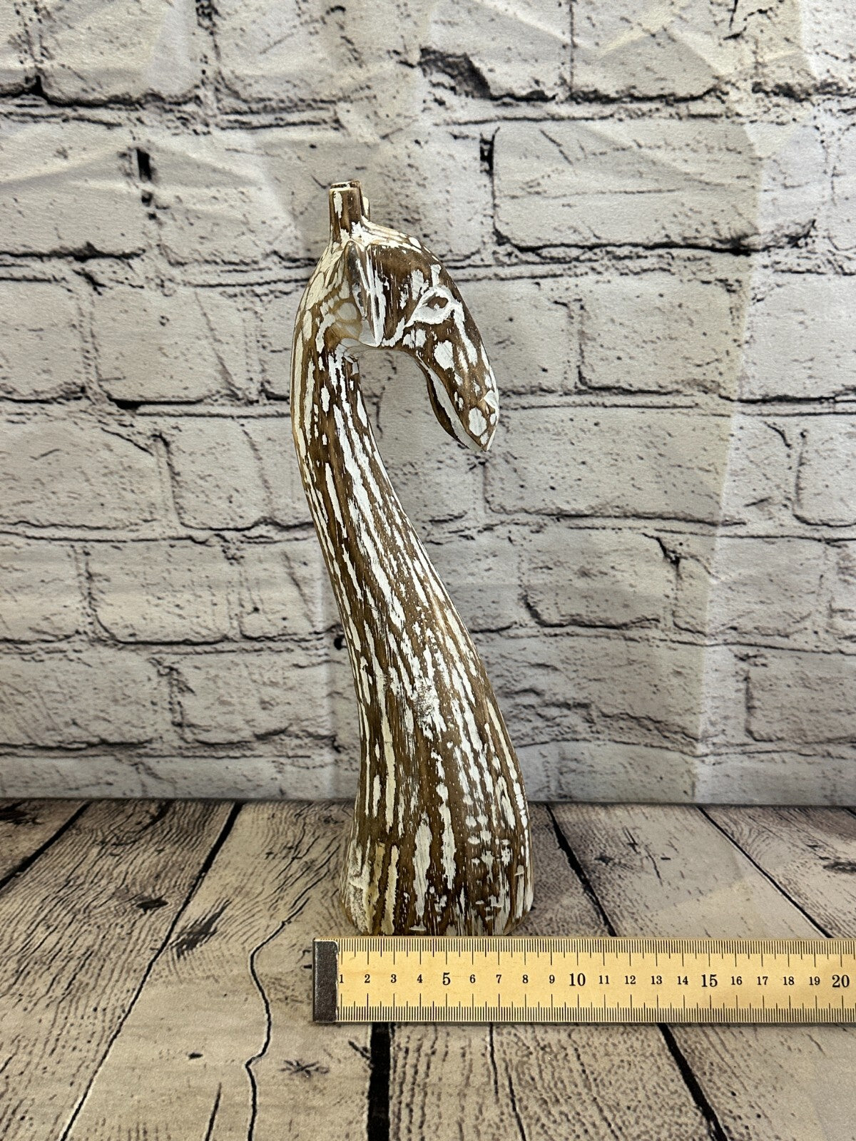 Brown Wooden Giraffe Head With Shabby Pattern 30cm x 10cm Handmade and Fairtrade