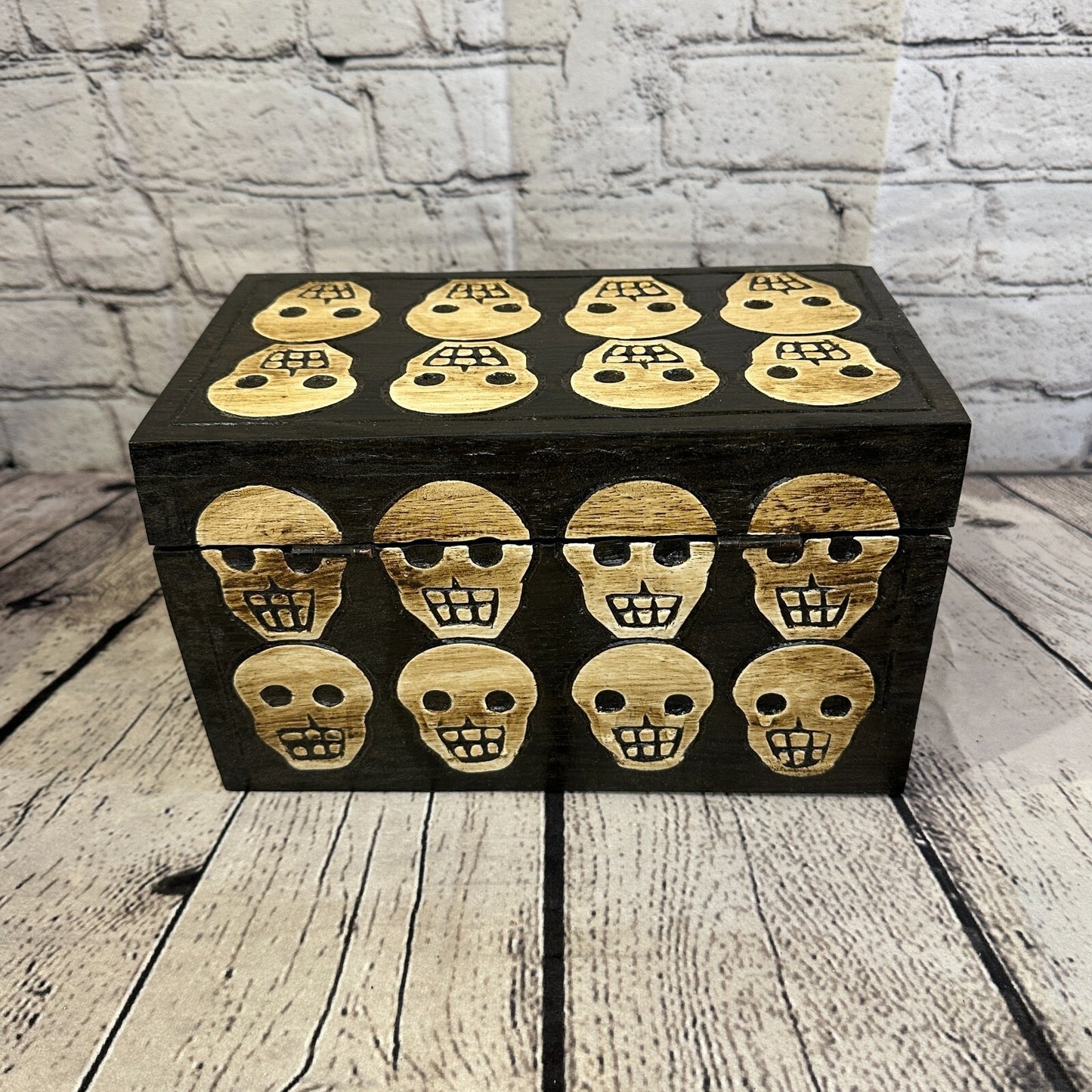 25cm x 15cm x 15cm Square Wooden Gothic Skeleton Skull Coffin Jewellery Box