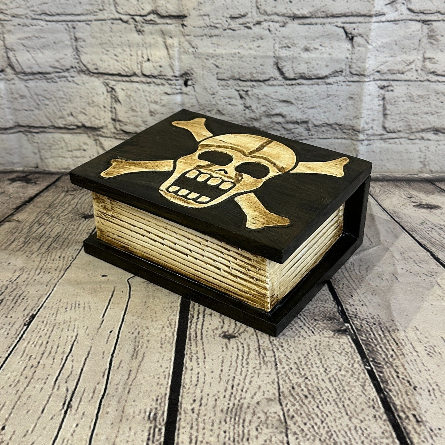 18cm x 12cm Book Wooden Gothic Skeleton Skull Coffin Jewellery Trinket Box