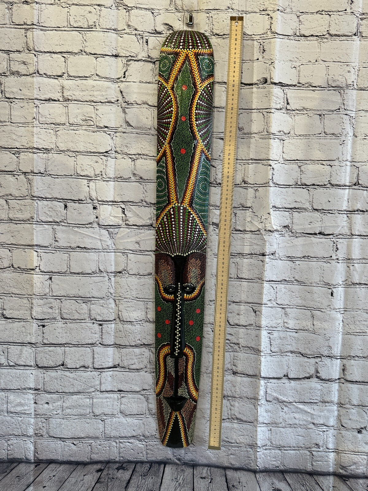 Mask 100cm Carved Wooden Dot Painted Ethnic Tribal Tiki Wall Art Handmade No 2