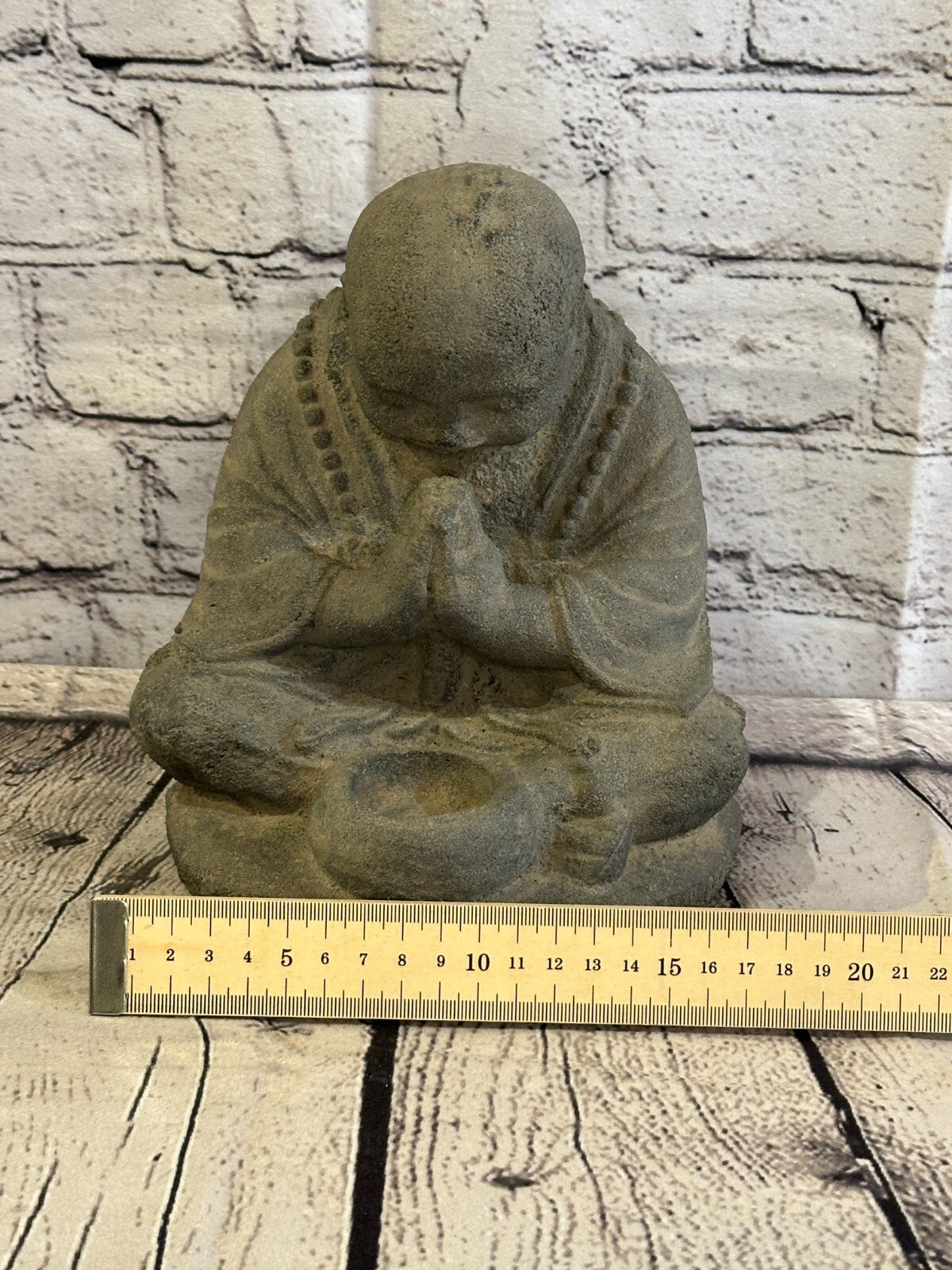 Monk Preying Candle Stone Garden 20cm Ornament Outdoor Indoor Statue Hindu