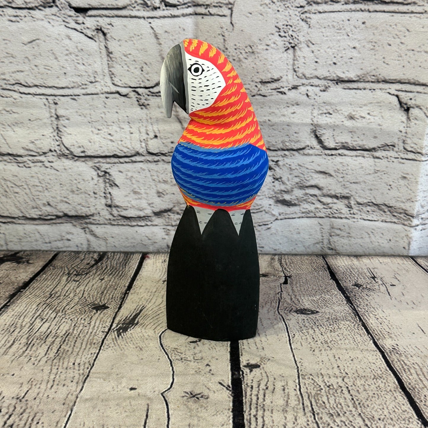 20cm Red Parrot Bird Ornament Statue Fair Trade Hand Made Carved Wood
