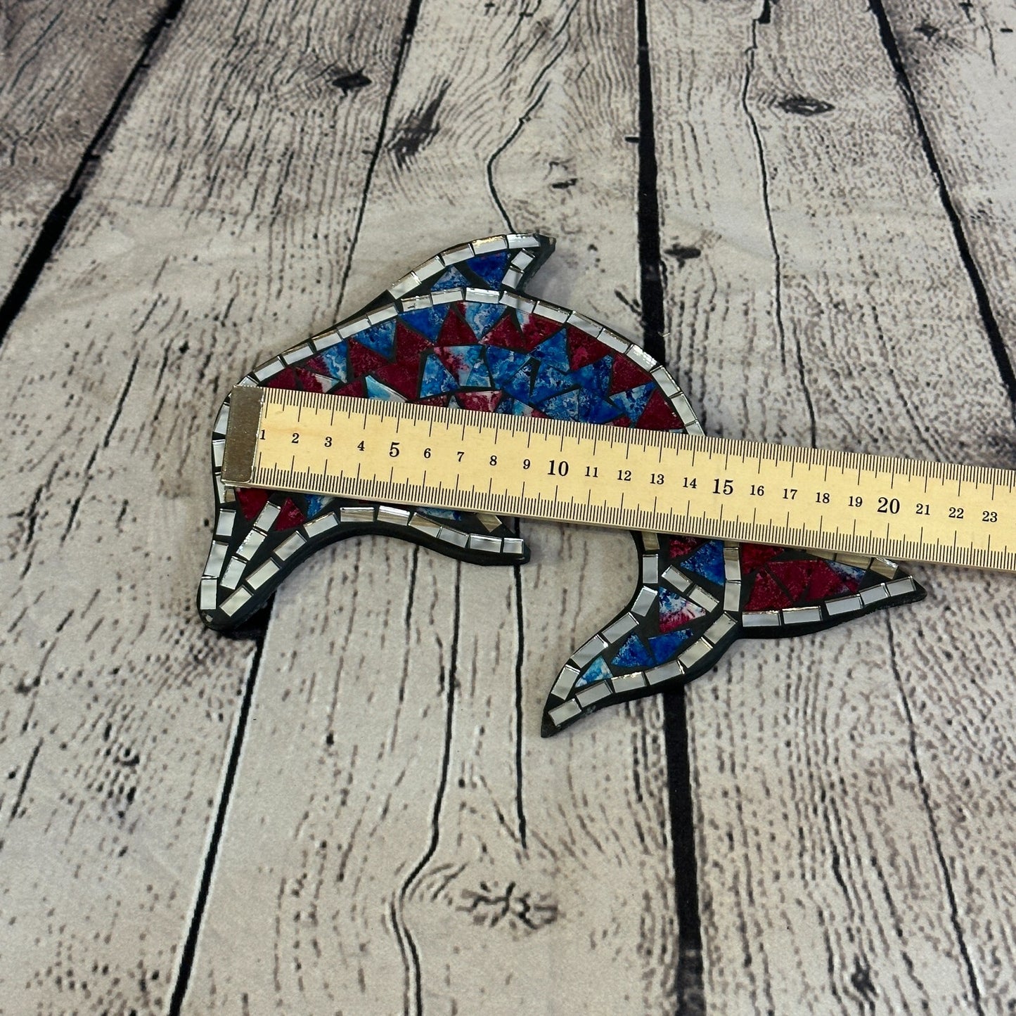 Red Blue Dolphin Fish Mosaic Tile Wall Mirror 20cm x 20cm Handmade New