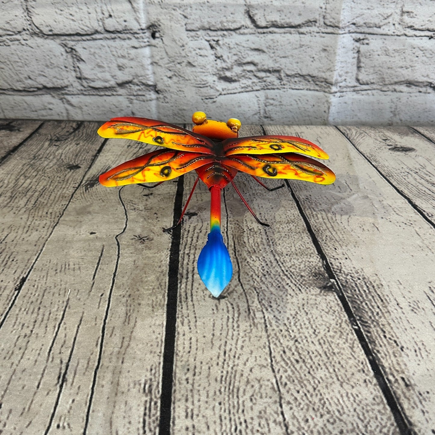 20cm x 15cm Yellow Dragonfly Bug Metal Tin Wall Hanging Ornament Painted Statue