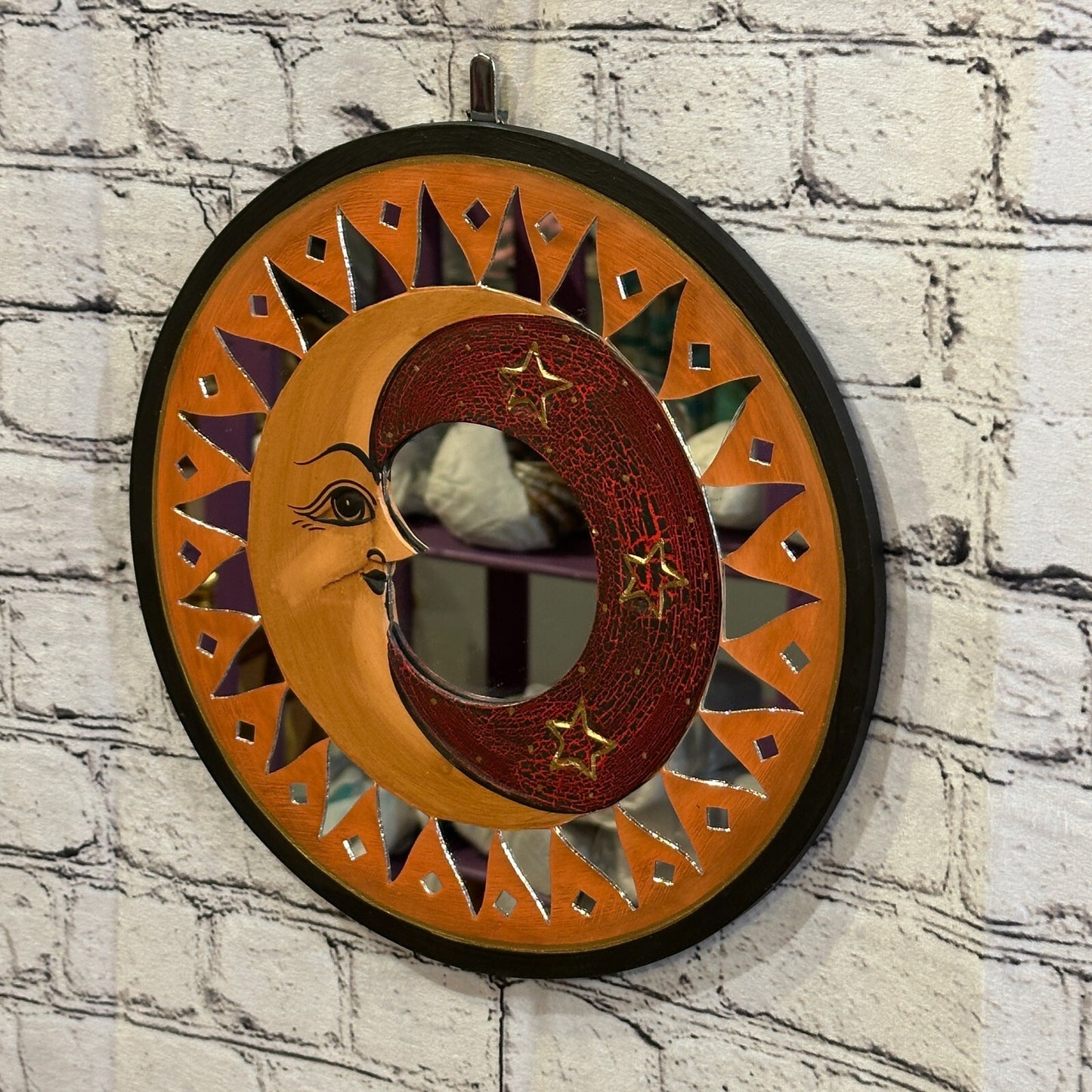 Red Full Moon Mosaic Tile Wall Mirror 30cm x 30cm 12 Inches Handmade Fairtrade