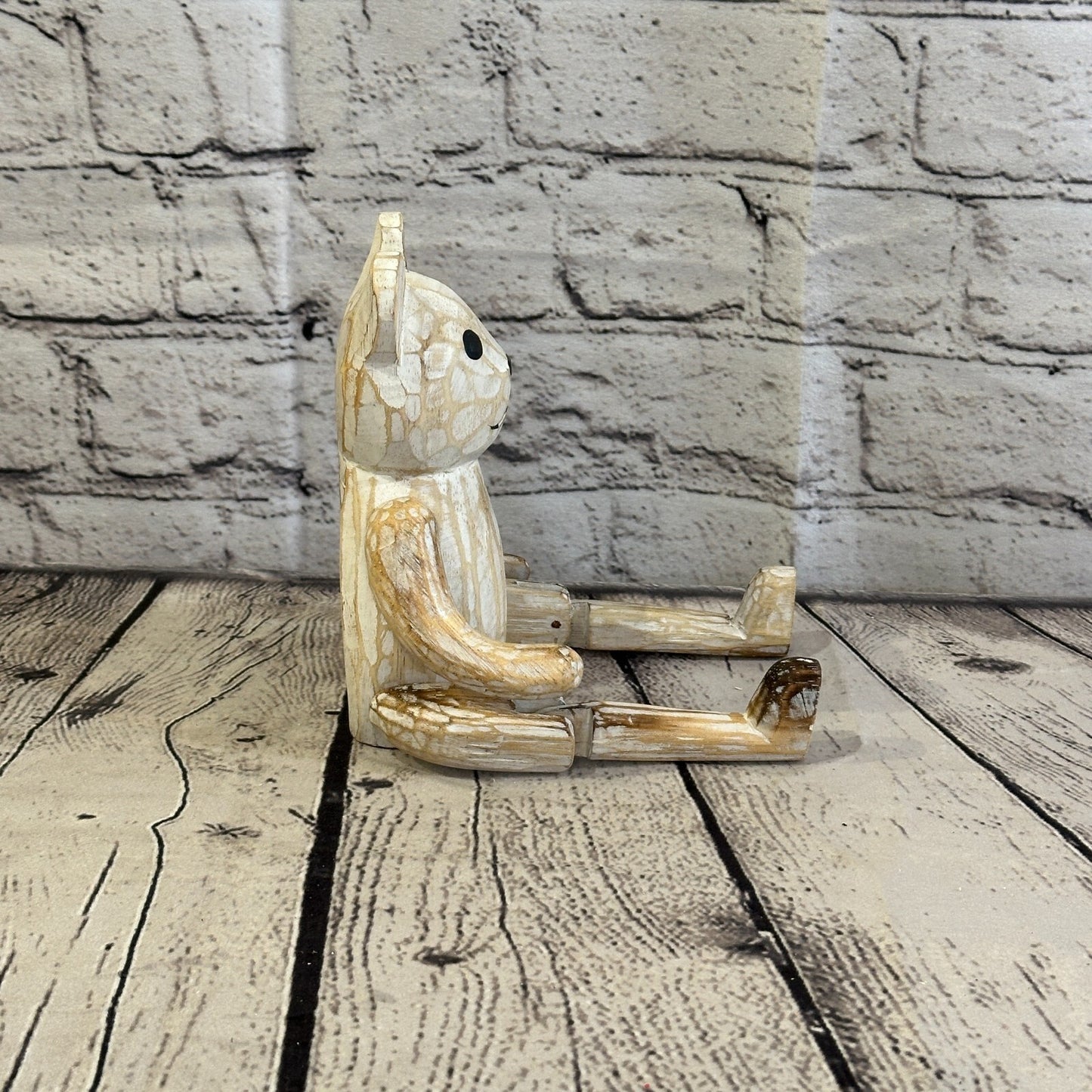 15cm Shabby White Teddy Sitting Animal Wooden Shelf Ornament Handmade Fairtrade