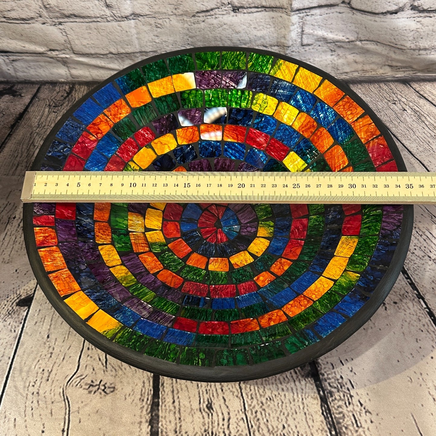 35cm Rainbow Small Swirl Round Mosaic Handmade Ceramic Glass Tile Bowl Fruit