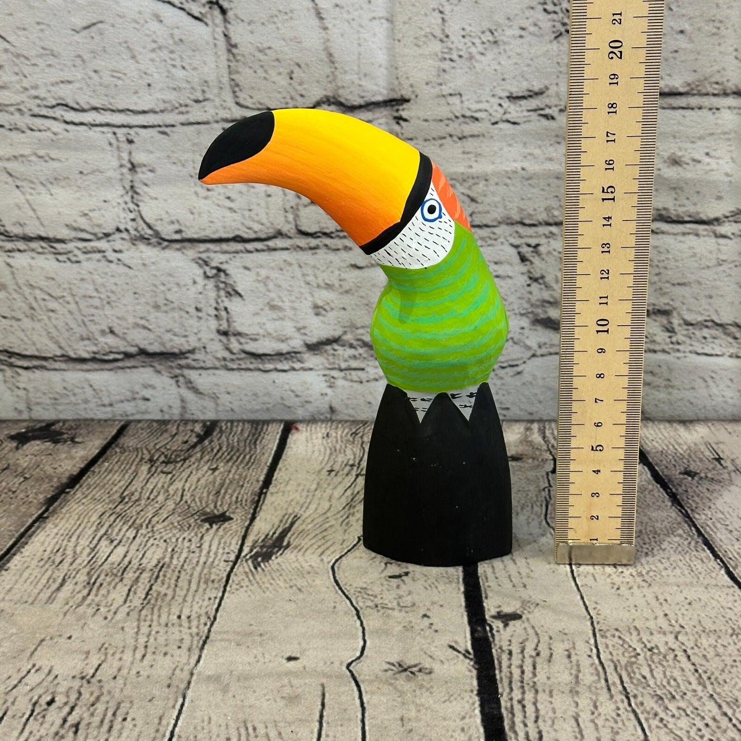 15cm Green Toucan Bird Ornament Statue Fair Trade Hand Made Carved Wood