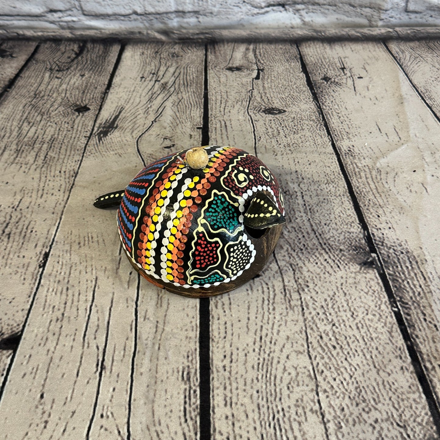 Pull Back Carved Coconut Shell Nodder Bobble Head Tail Sea Turtle Tortoise